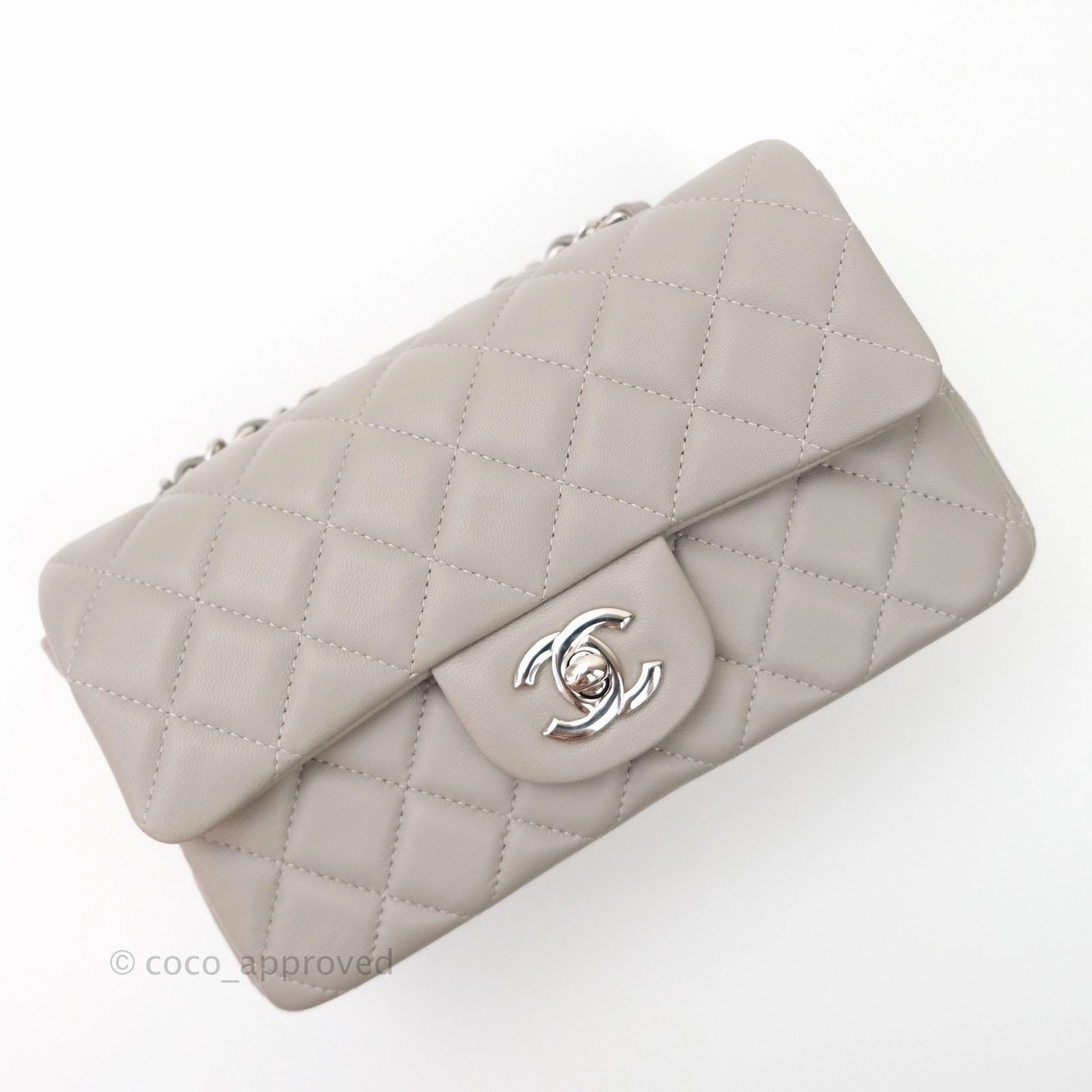 Chanel Quilted Mini Rectangular Flap Grey Lambskin Silver Hardware