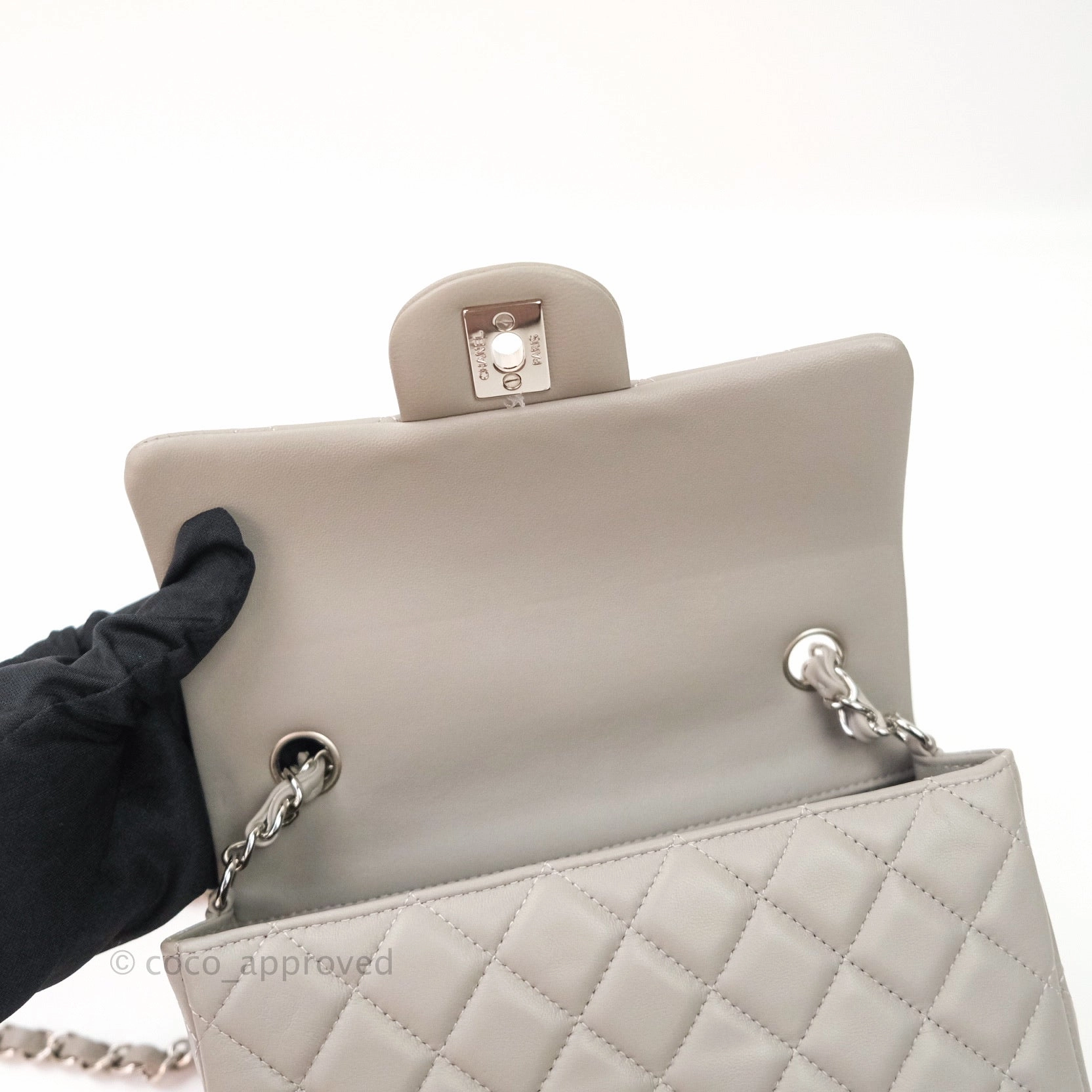 Chanel Quilted Mini Rectangular Flap Grey Lambskin Silver Hardware