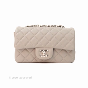 Chanel Quilted Mini Rectangular Flap Grey Lambskin Silver Hardware