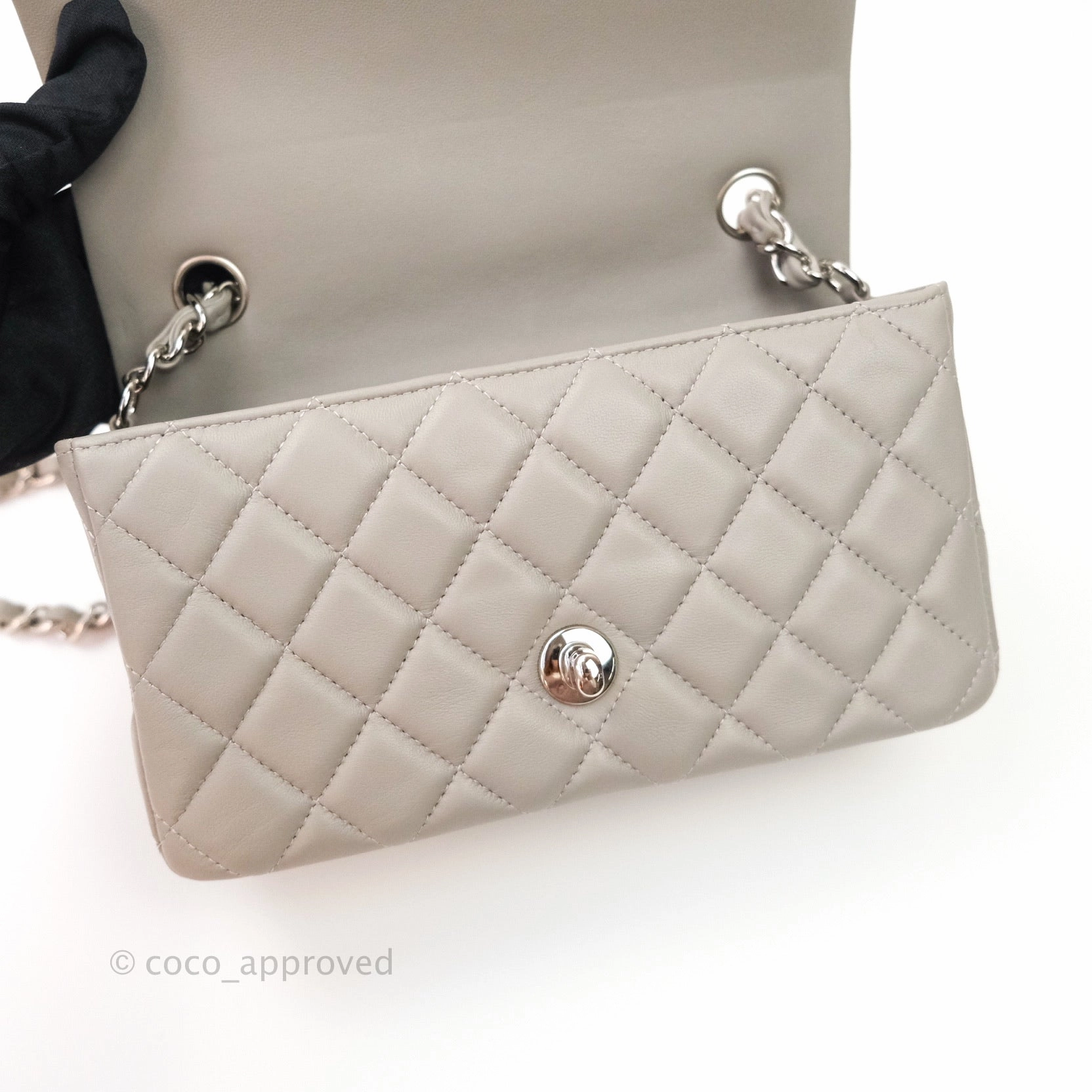 Chanel Quilted Mini Rectangular Flap Grey Lambskin Silver Hardware