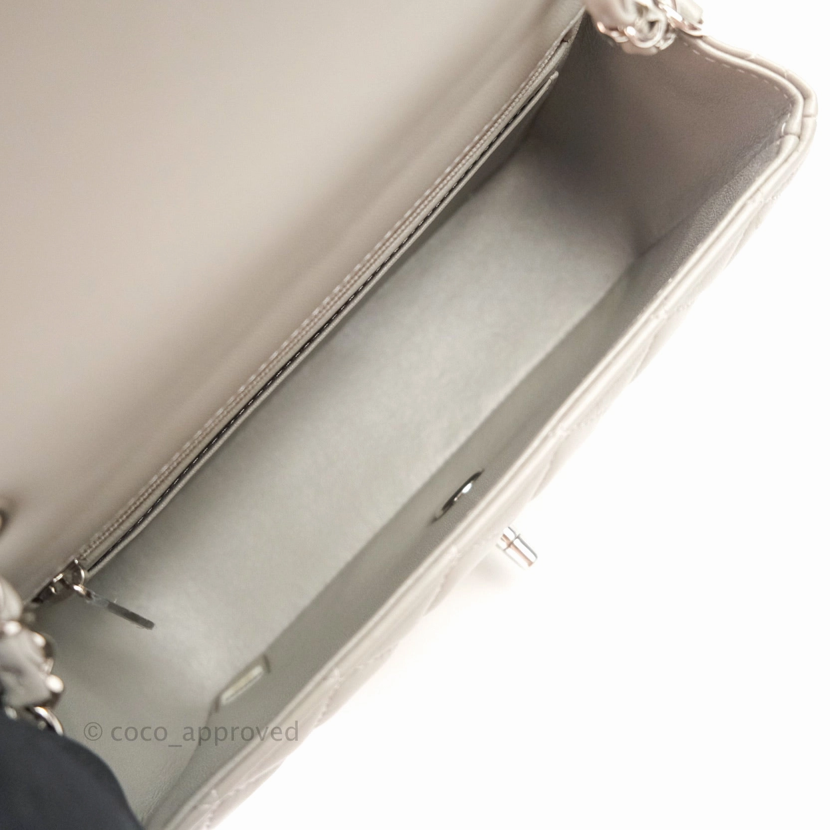Chanel Quilted Mini Rectangular Flap Grey Lambskin Silver Hardware