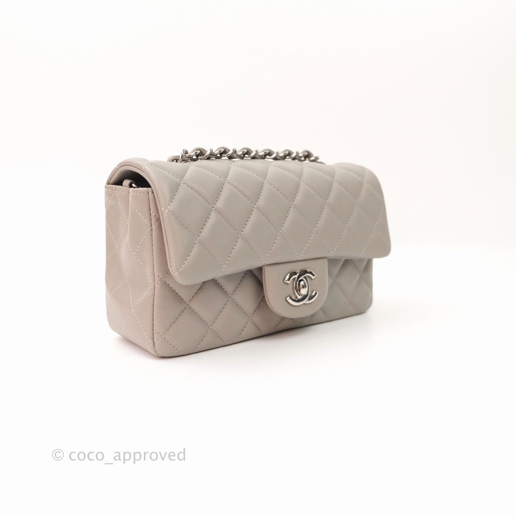 Chanel Quilted Mini Rectangular Flap Grey Lambskin Silver Hardware