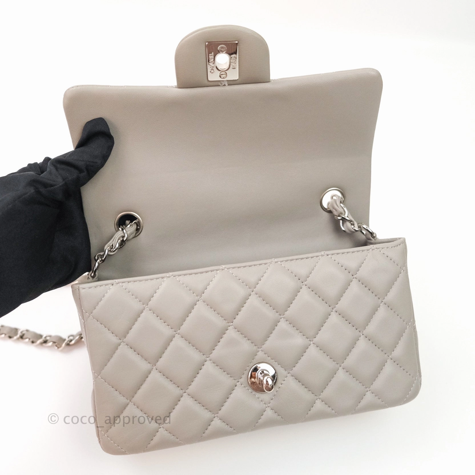 Chanel Quilted Mini Rectangular Flap Grey Lambskin Silver Hardware