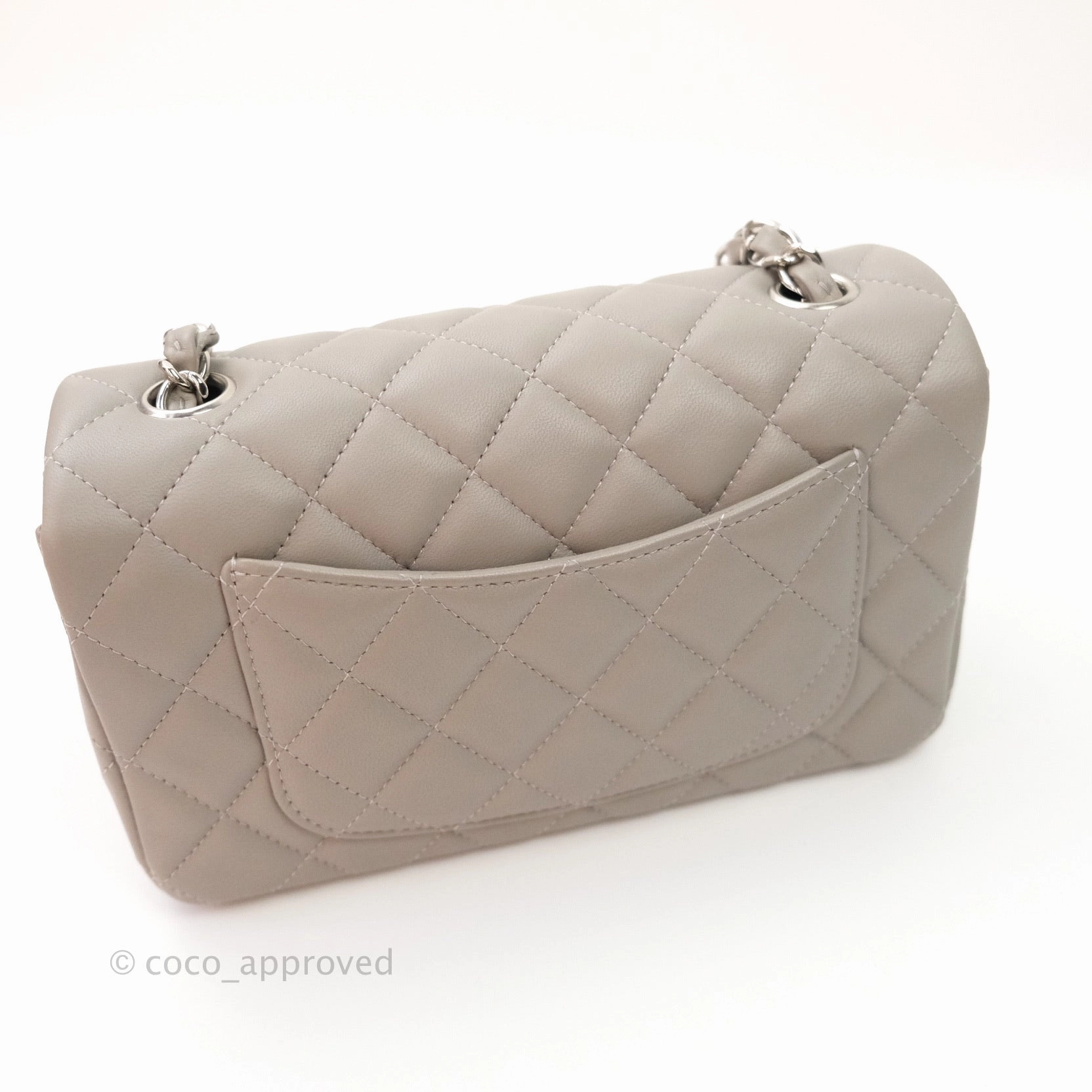 Chanel Quilted Mini Rectangular Flap Grey Lambskin Silver Hardware