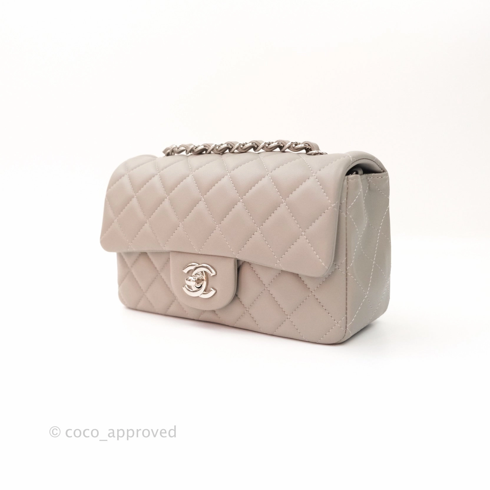 Chanel Quilted Mini Rectangular Flap Grey Lambskin Silver Hardware