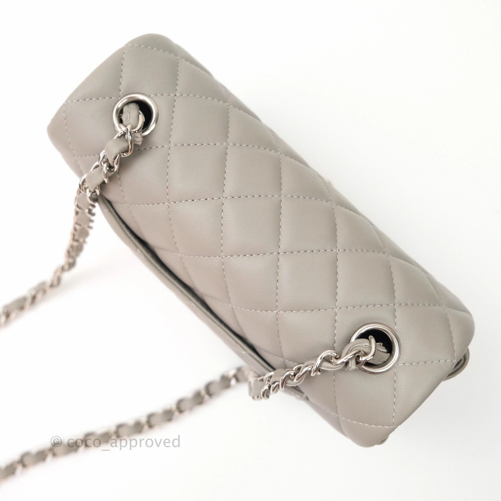 Chanel Quilted Mini Rectangular Flap Grey Lambskin Silver Hardware