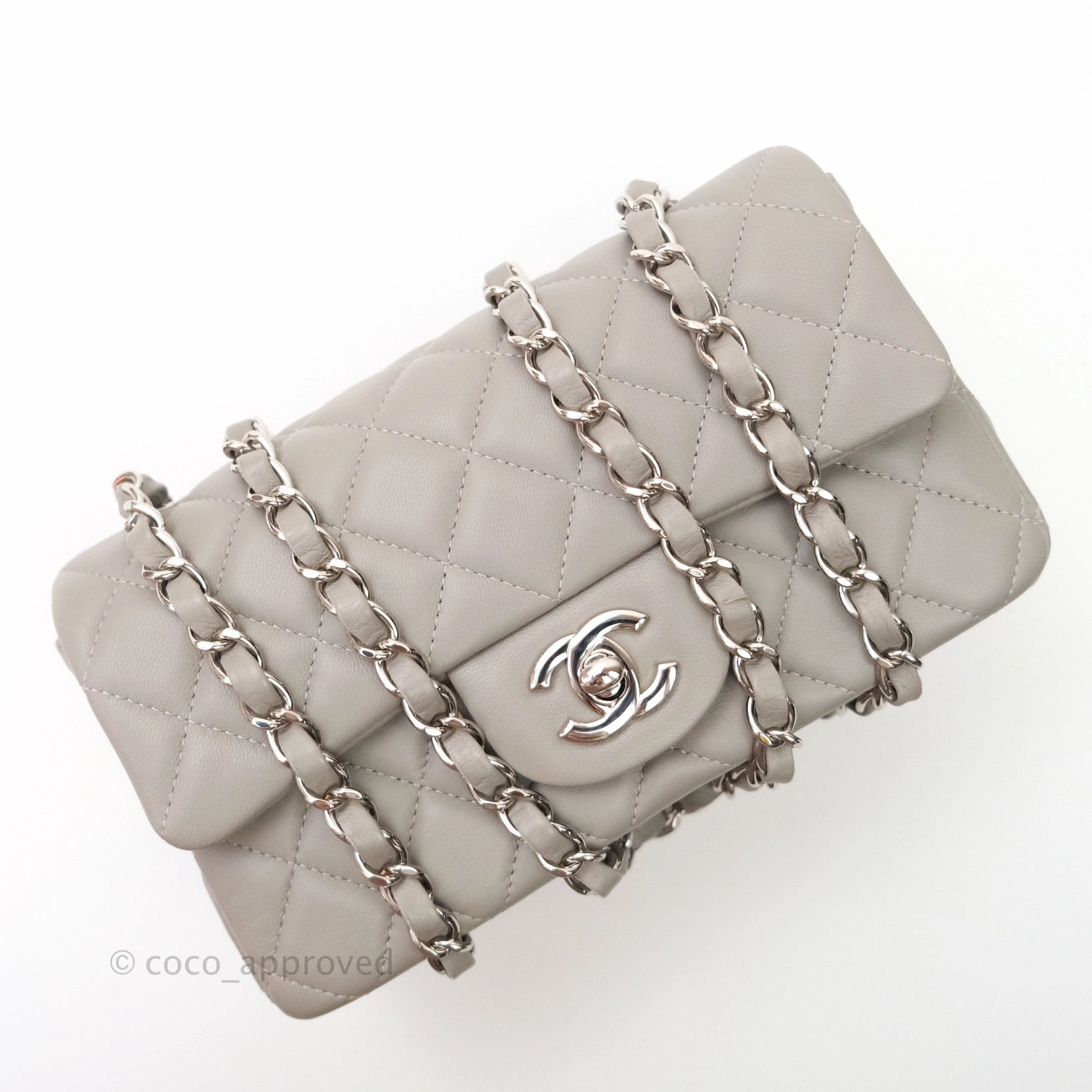 Chanel Quilted Mini Rectangular Flap Grey Lambskin Silver Hardware