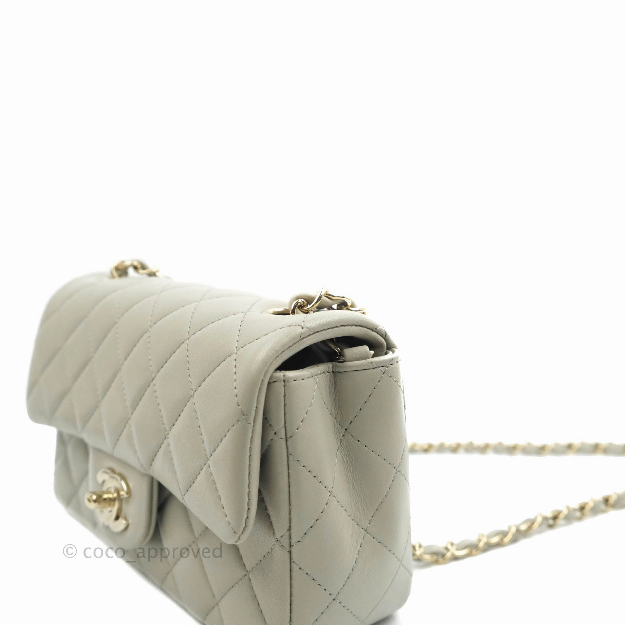 Chanel Quilted Mini Rectangular Flap Light Grey Lambskin Gold Hardware 22C