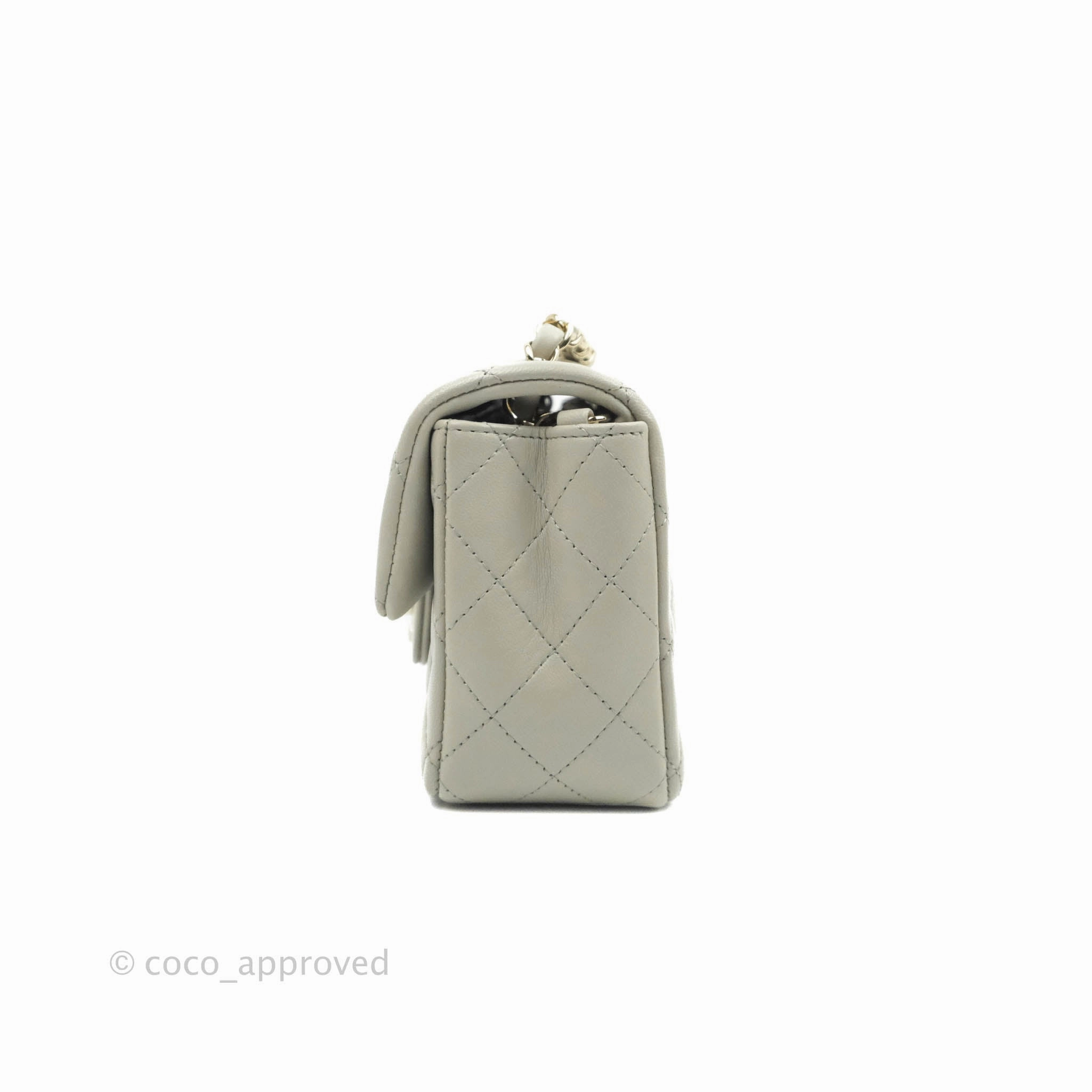 Chanel Quilted Mini Rectangular Flap Light Grey Lambskin Gold Hardware 22C
