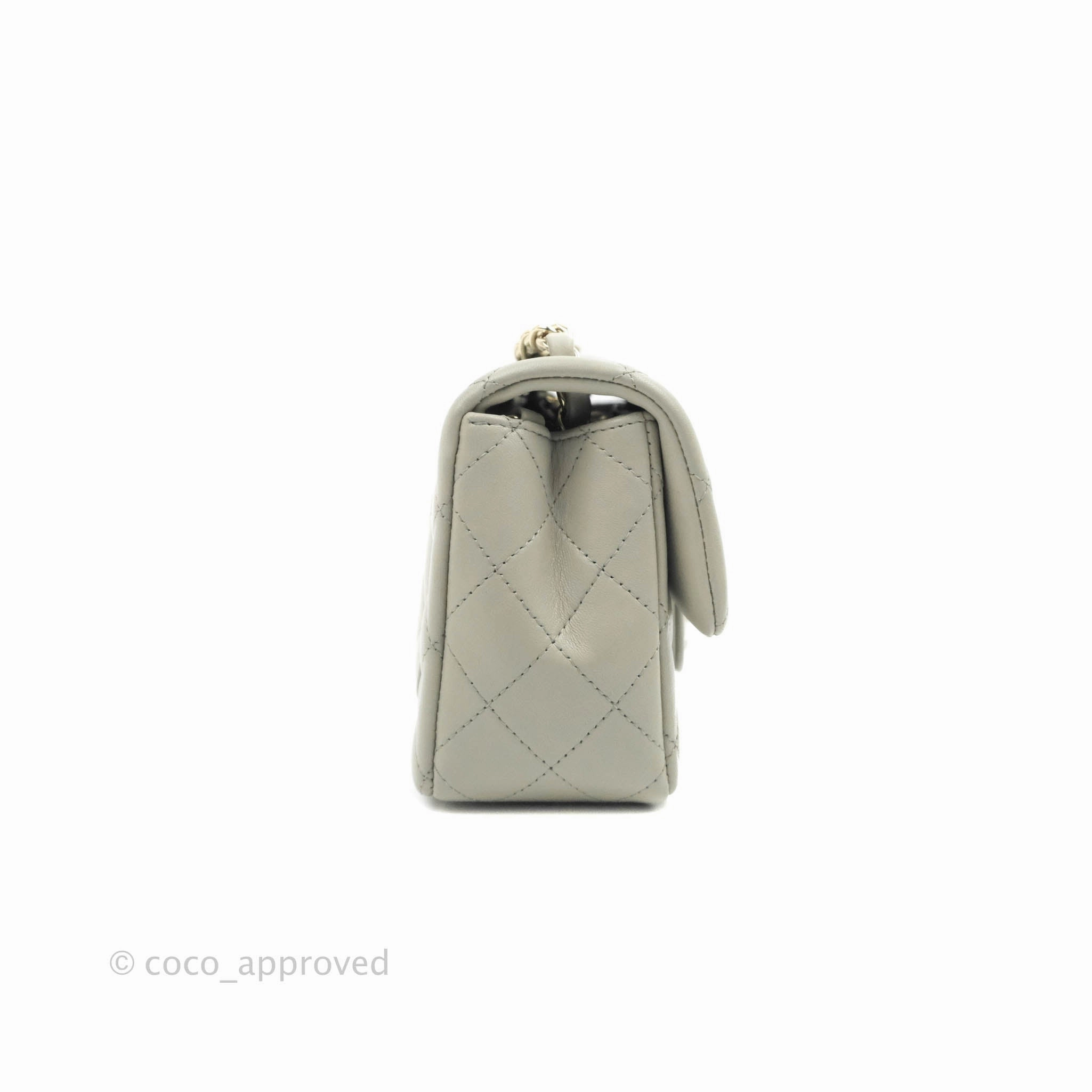 Chanel Quilted Mini Rectangular Flap Light Grey Lambskin Gold Hardware 22C