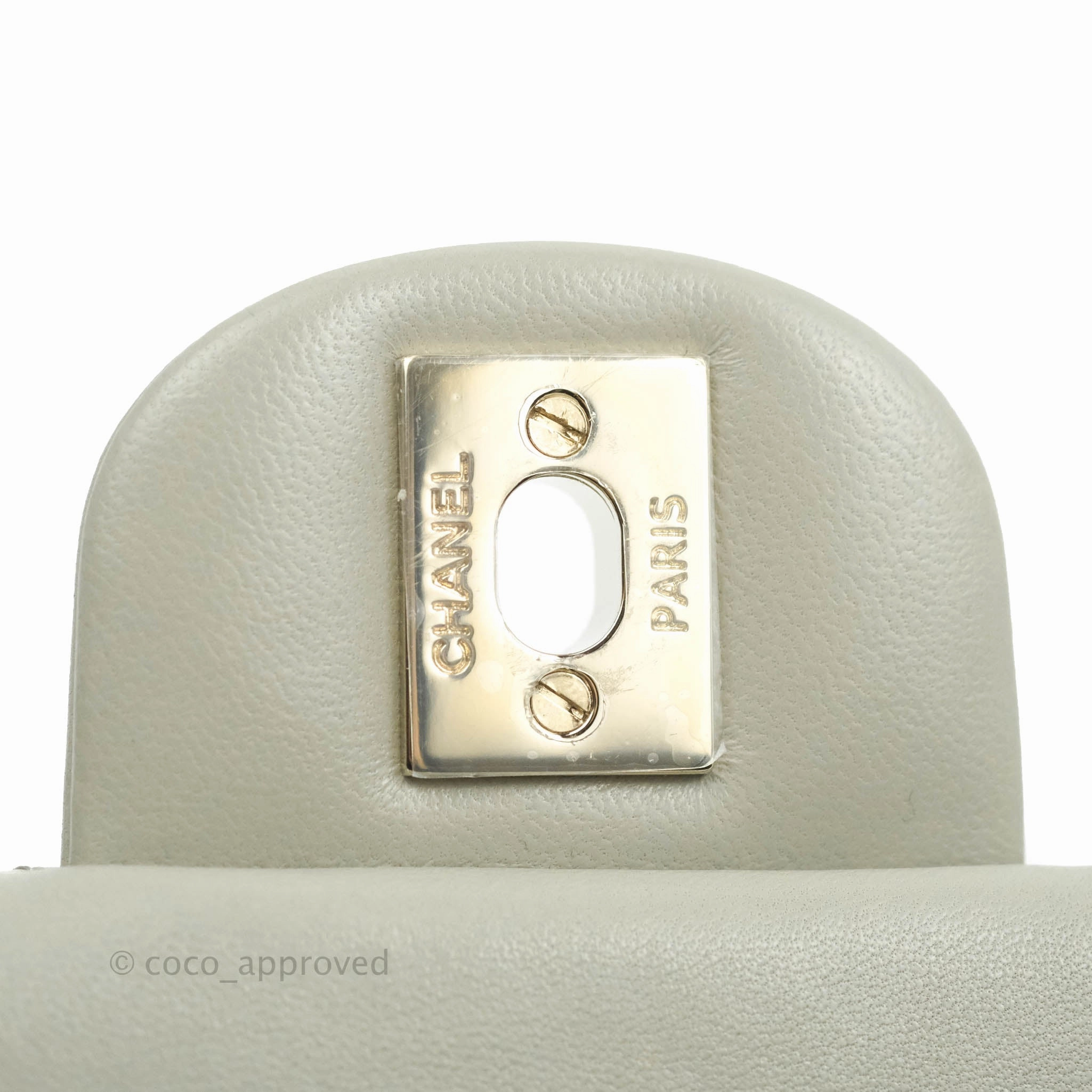 Chanel Quilted Mini Rectangular Flap Light Grey Lambskin Gold Hardware 22C