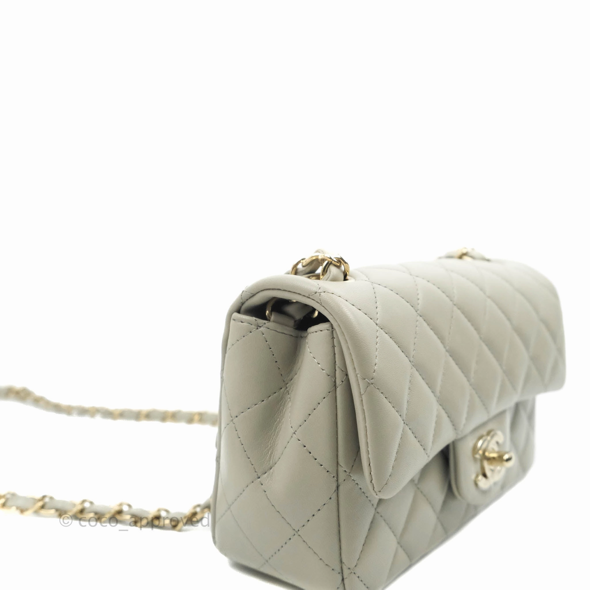 Chanel Quilted Mini Rectangular Flap Light Grey Lambskin Gold Hardware 22C