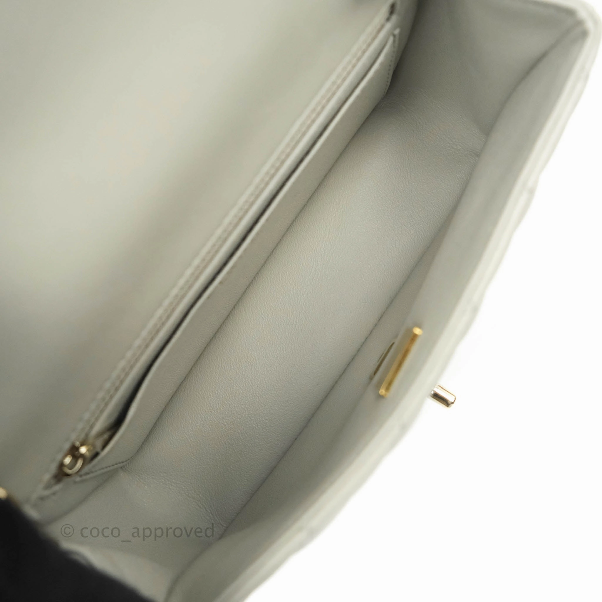 Chanel Quilted Mini Rectangular Flap Light Grey Lambskin Gold Hardware 22C