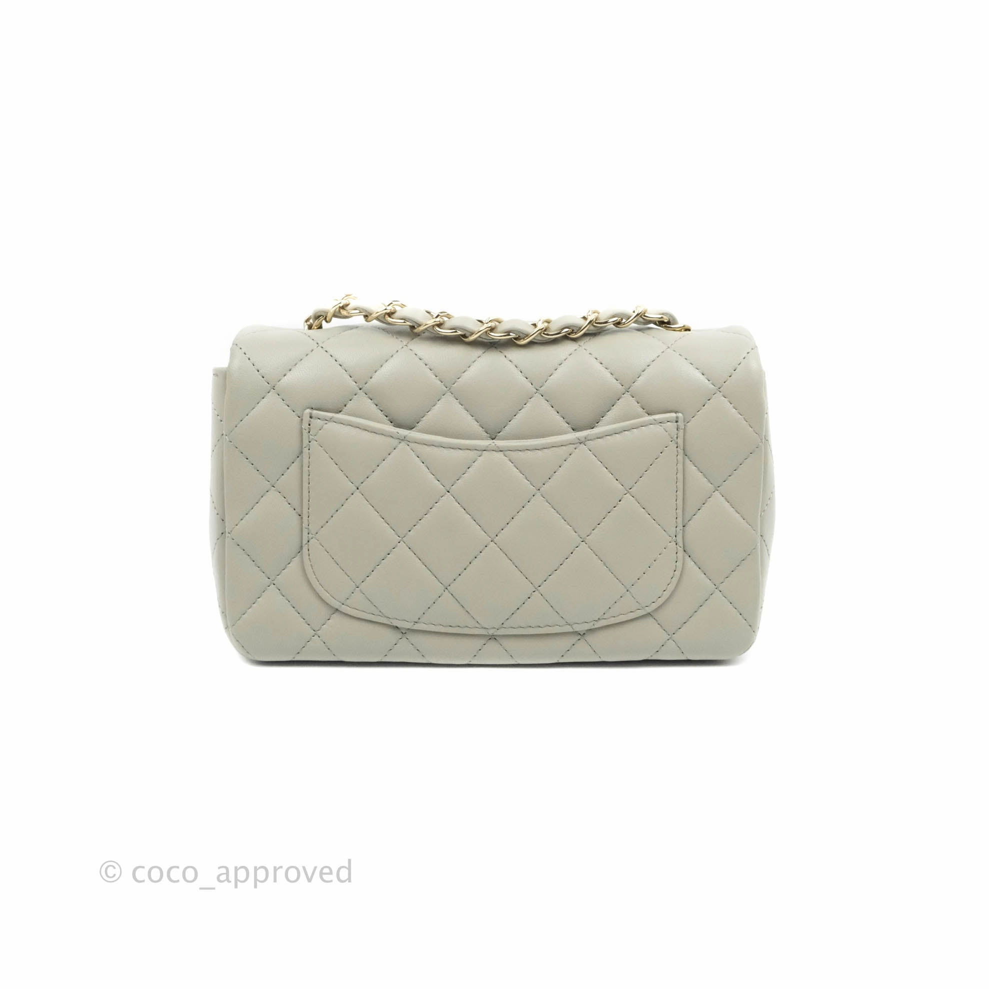Chanel Quilted Mini Rectangular Flap Light Grey Lambskin Gold Hardware 22C