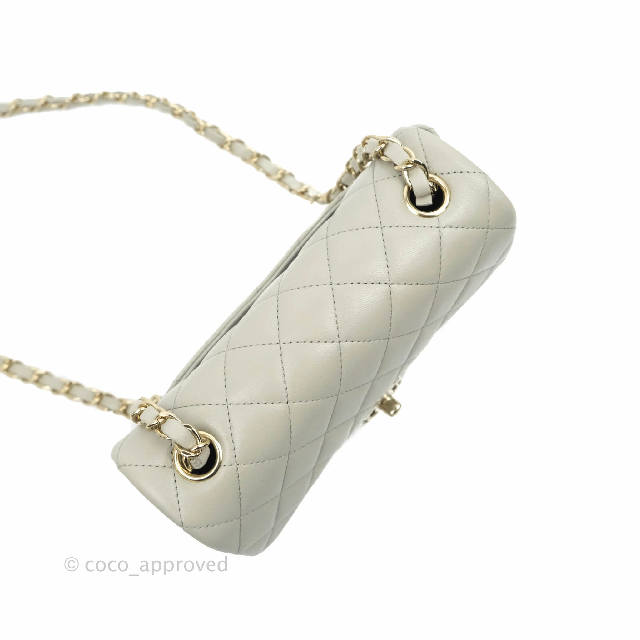 Chanel Quilted Mini Rectangular Flap Light Grey Lambskin Gold Hardware 22C