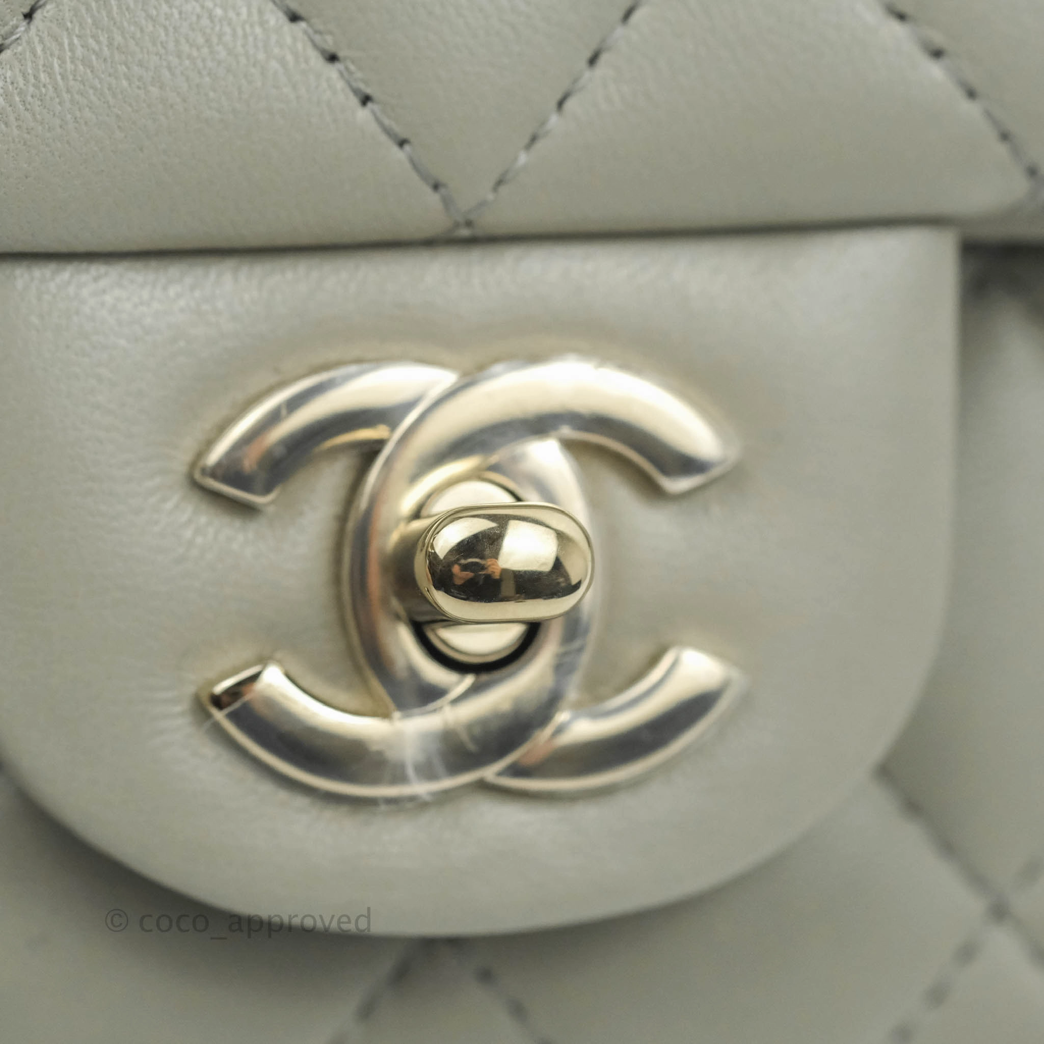 Chanel Quilted Mini Rectangular Flap Light Grey Lambskin Gold Hardware 22C