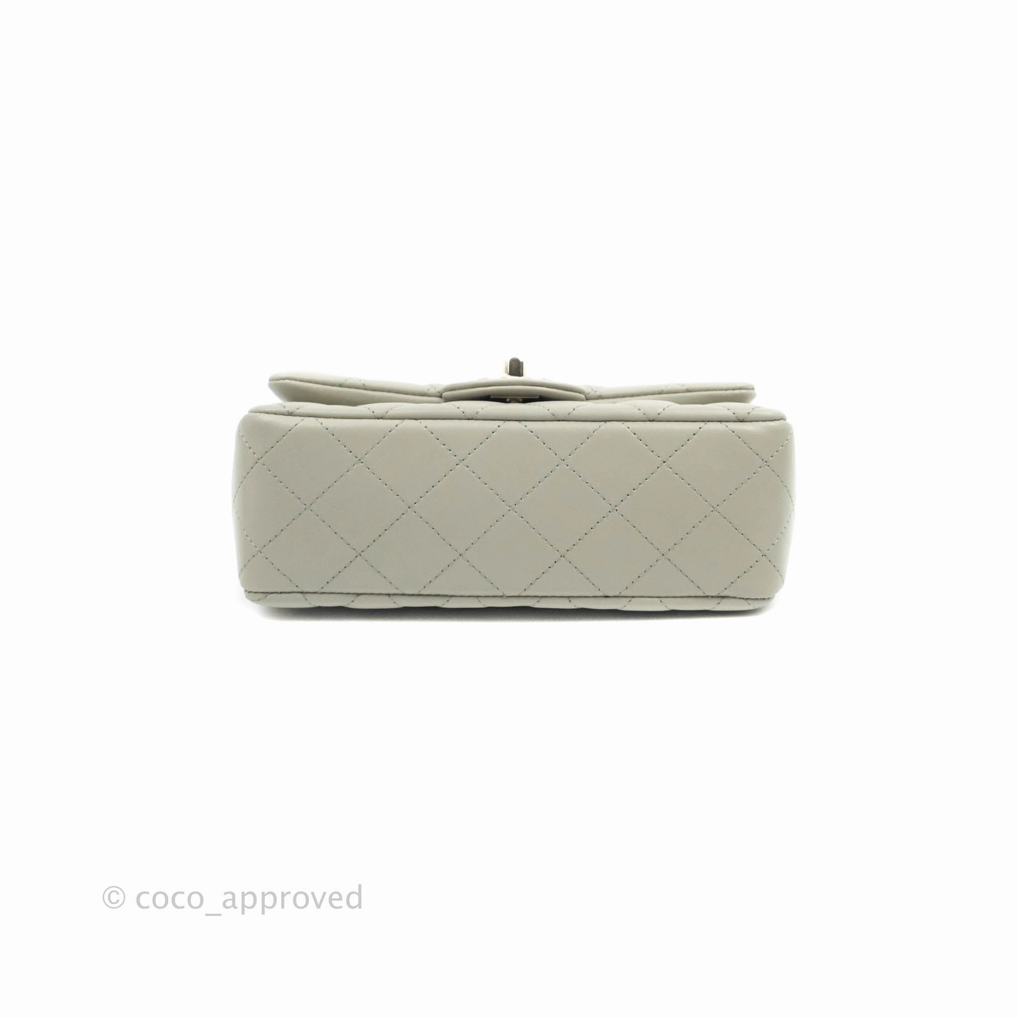Chanel Quilted Mini Rectangular Flap Light Grey Lambskin Gold Hardware 22C