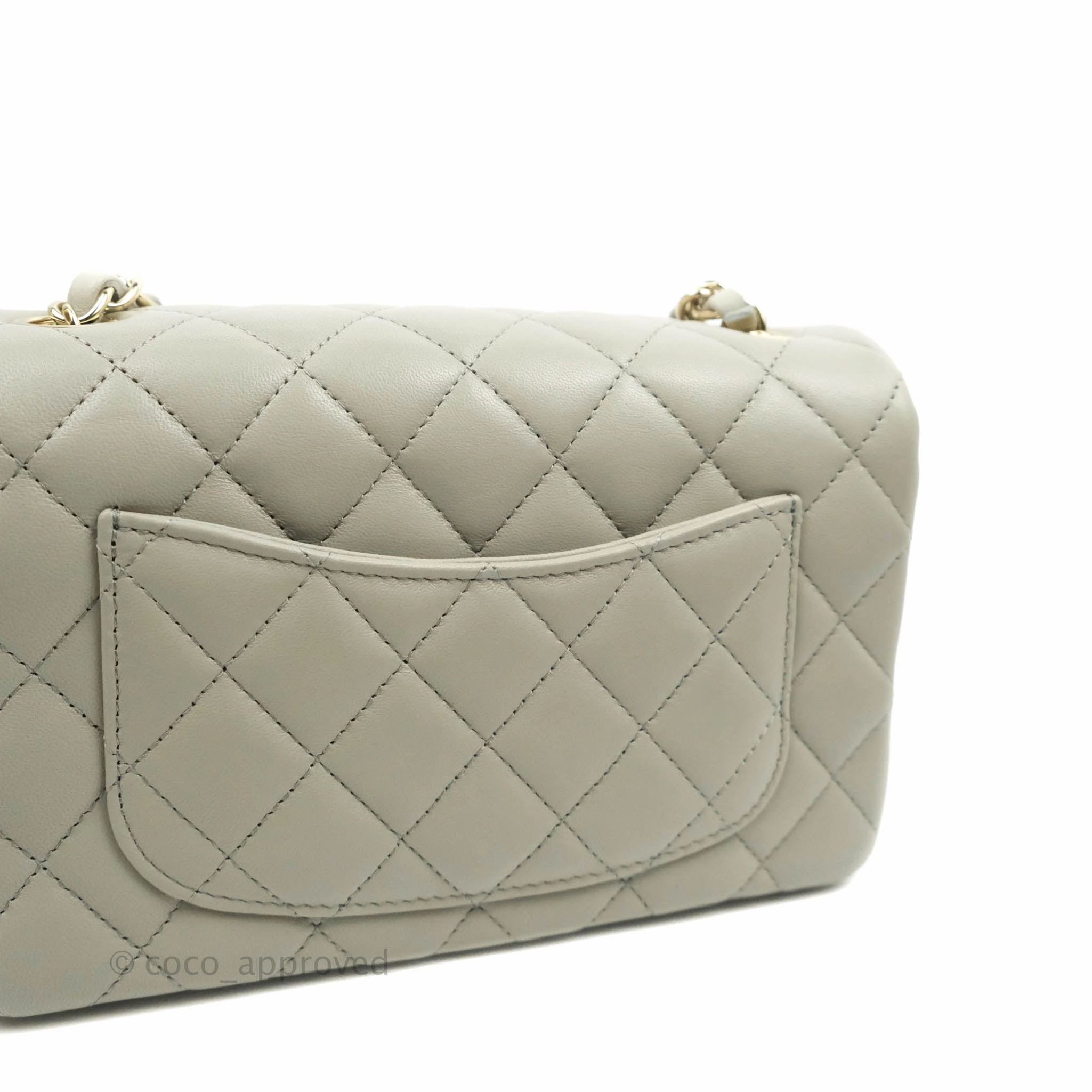 Chanel Quilted Mini Rectangular Flap Light Grey Lambskin Gold Hardware 22C
