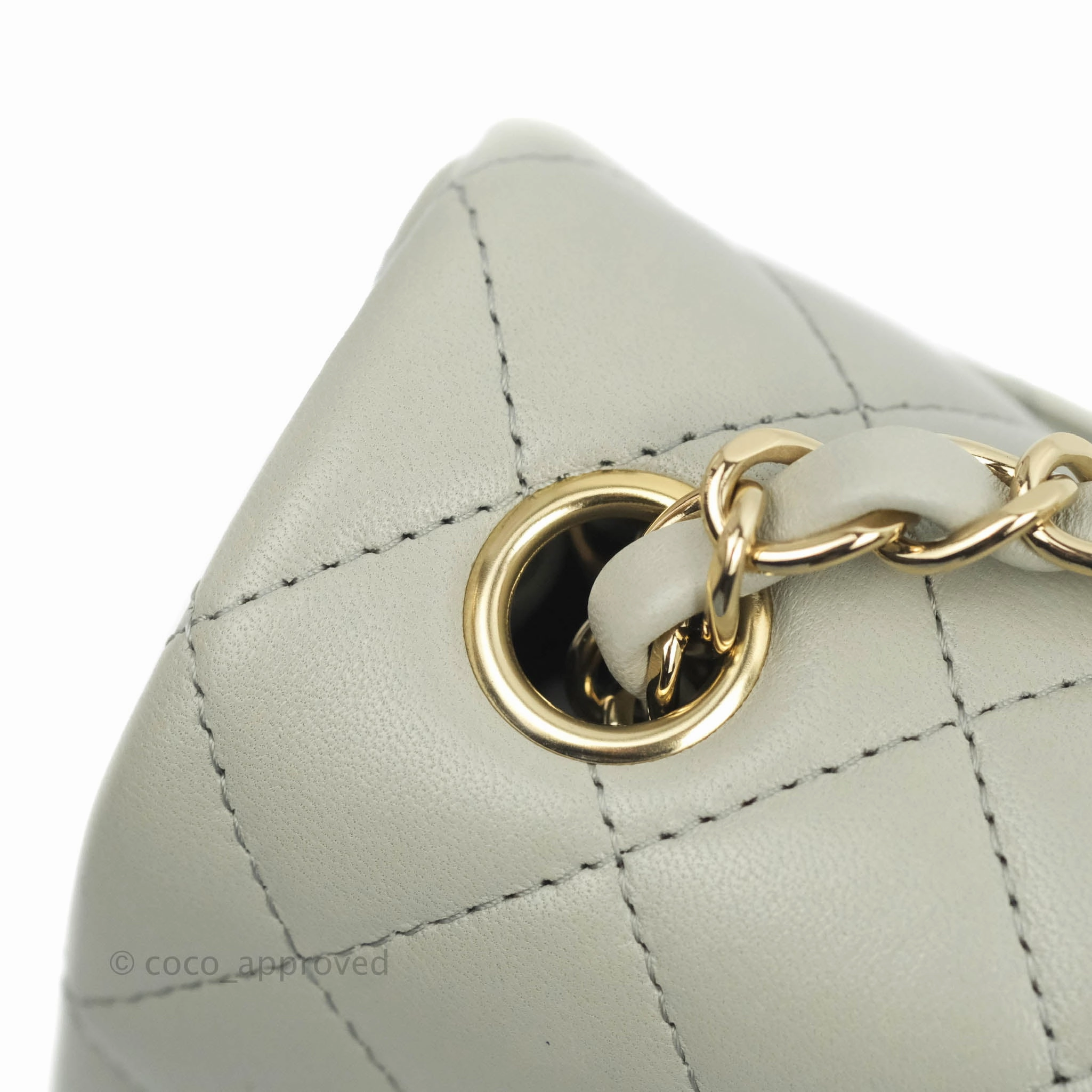 Chanel Quilted Mini Rectangular Flap Light Grey Lambskin Gold Hardware 22C