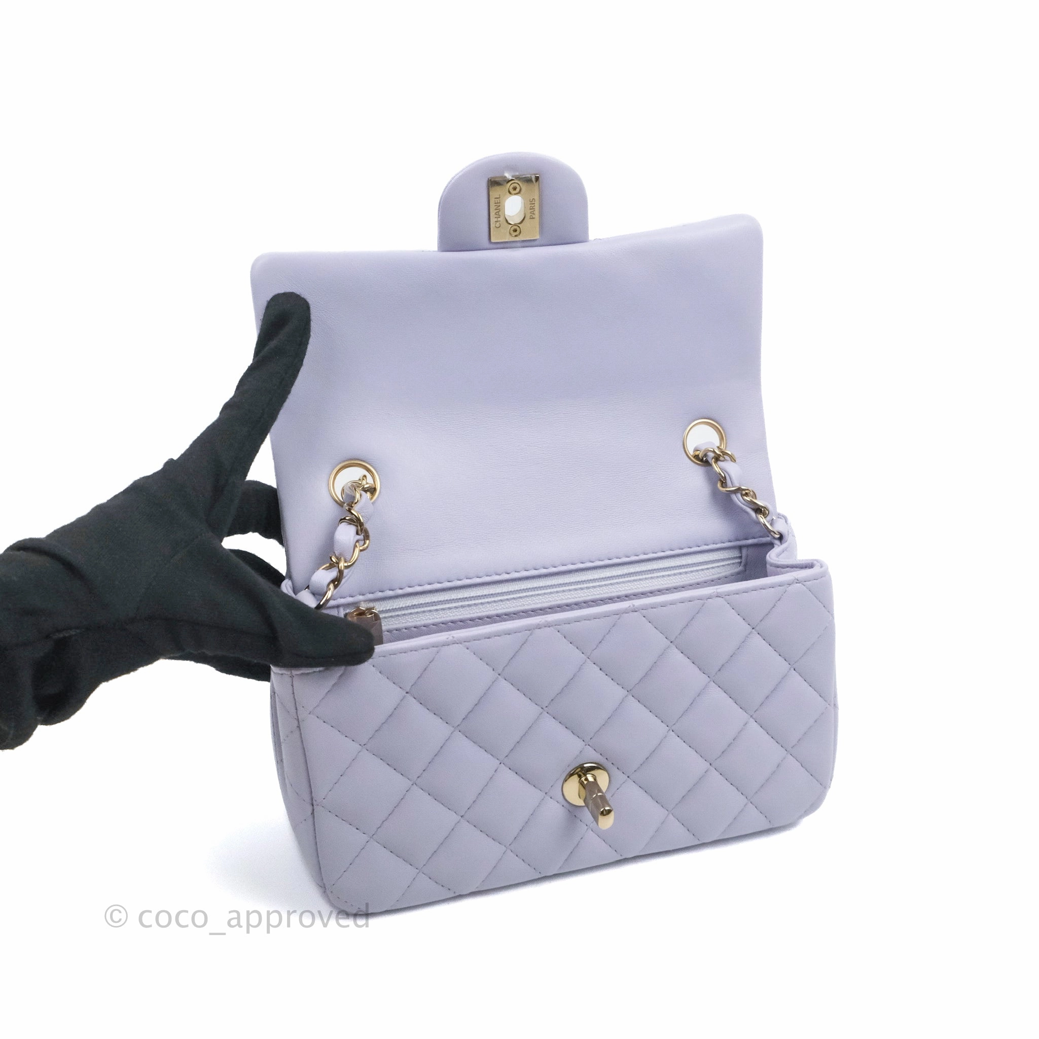 Chanel Quilted Mini Rectangular Flap Lilac Lambskin Gold Hardware