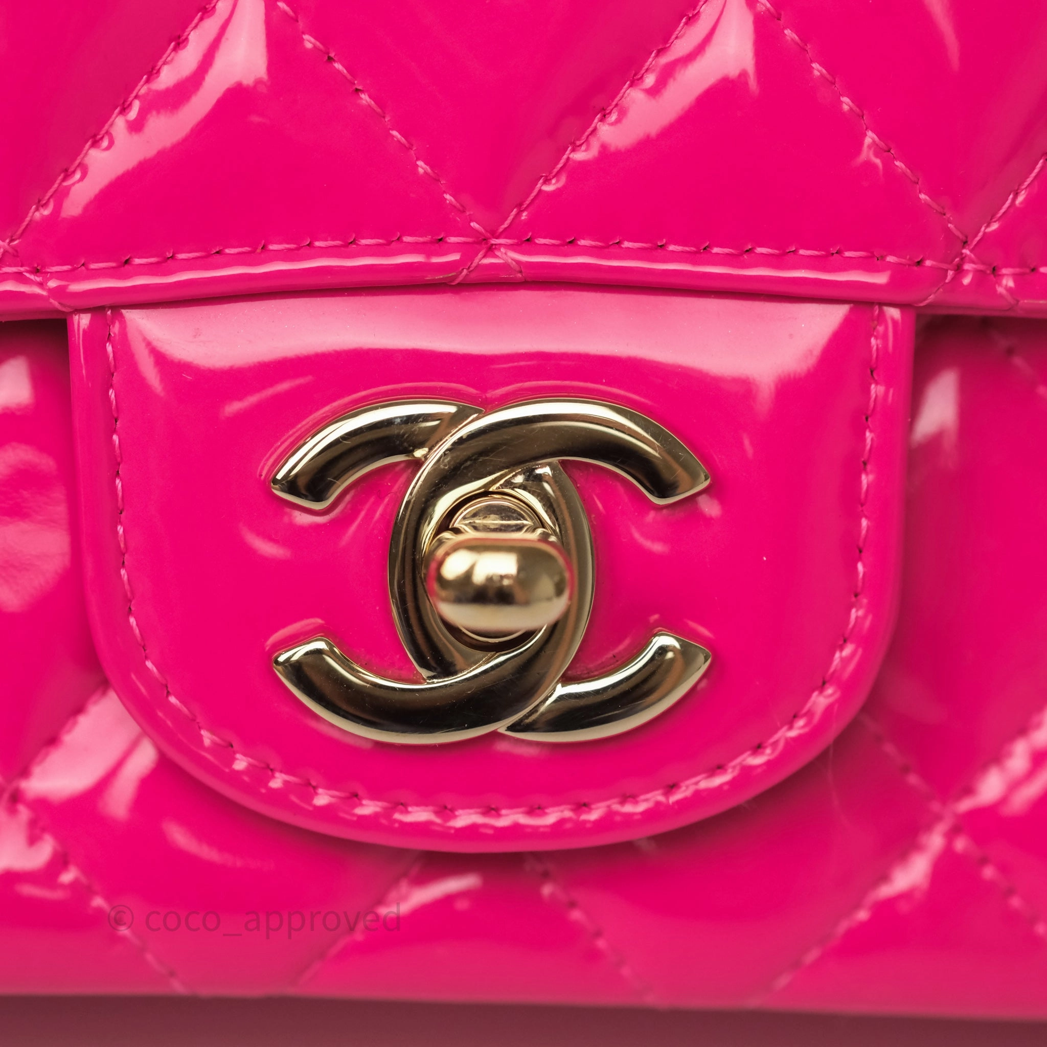 Chanel Quilted Mini Rectangular Flap Neo Pink Patent Gold Hardware