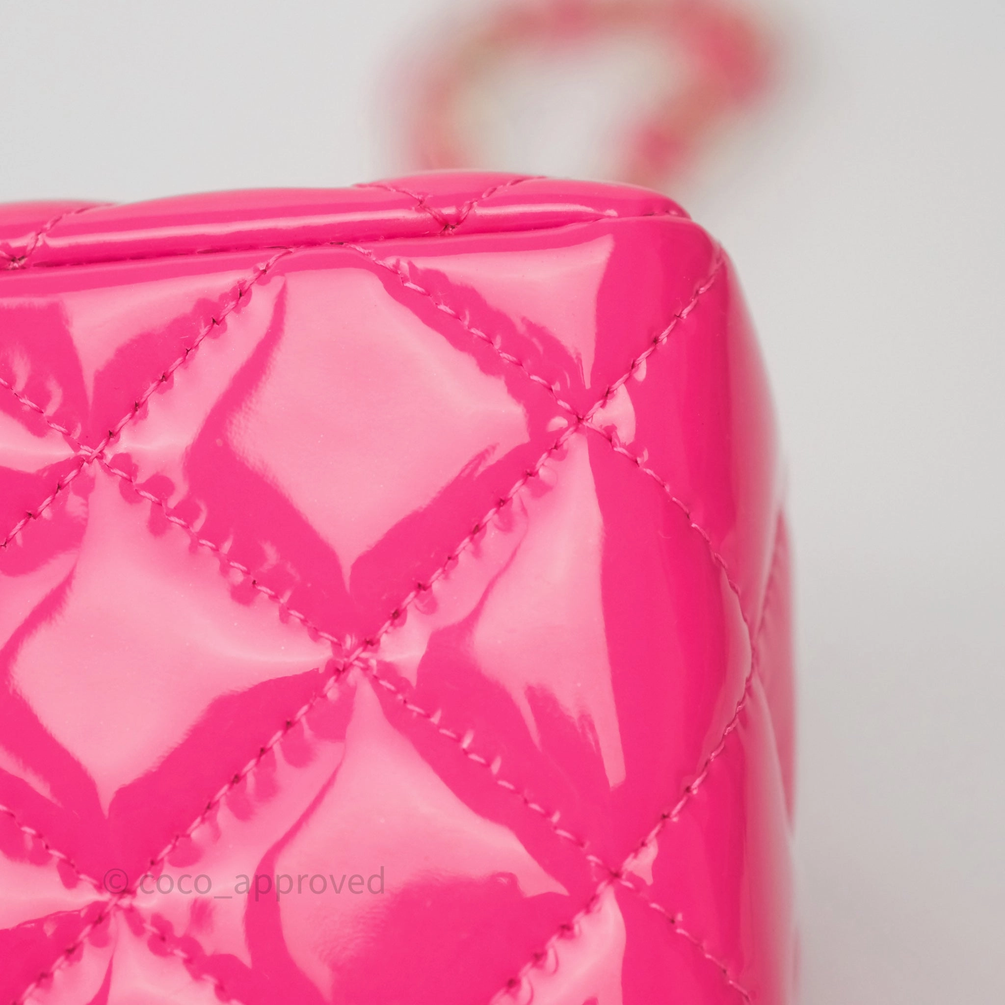 Chanel Quilted Mini Rectangular Flap Neo Pink Patent Gold Hardware