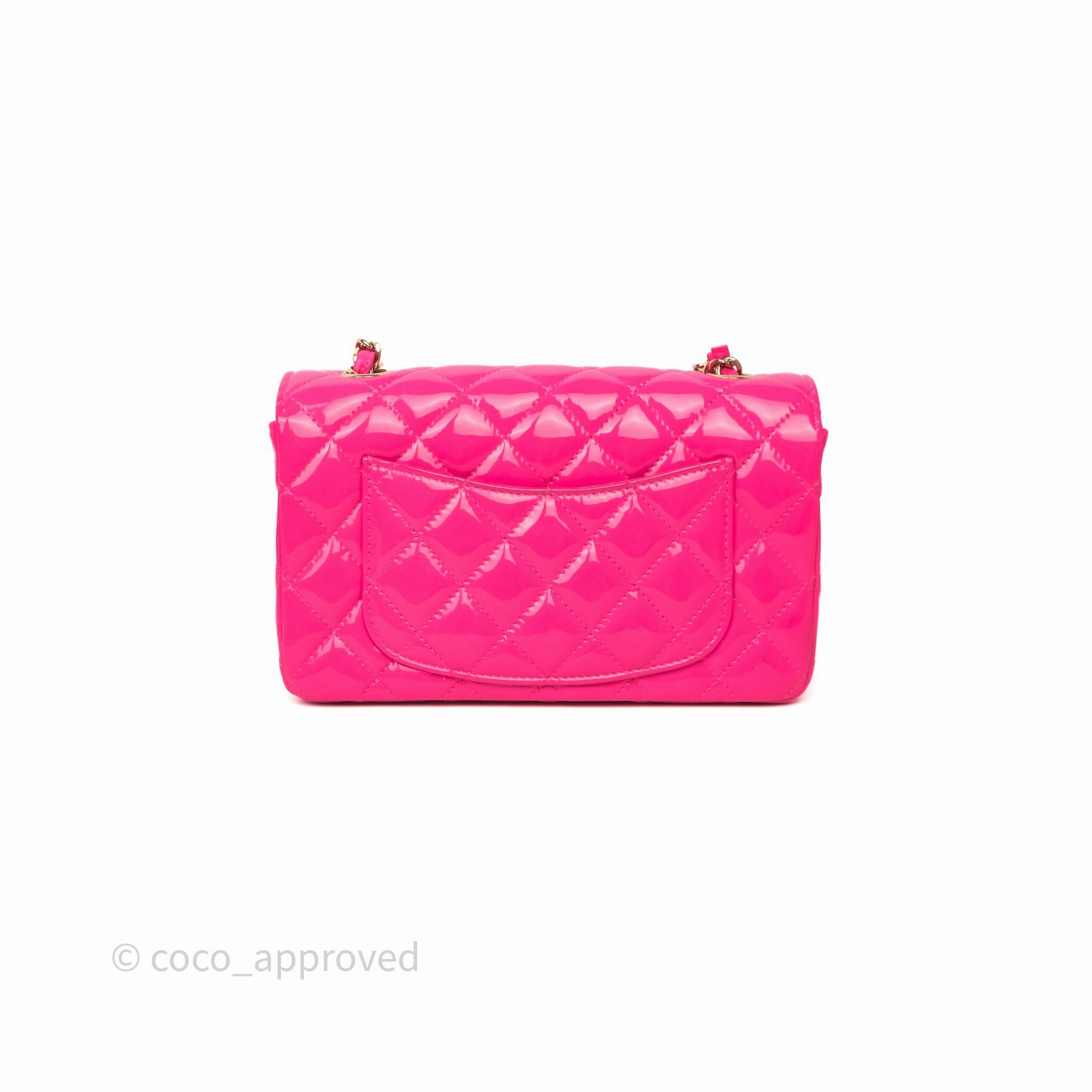Chanel Quilted Mini Rectangular Flap Neo Pink Patent Gold Hardware