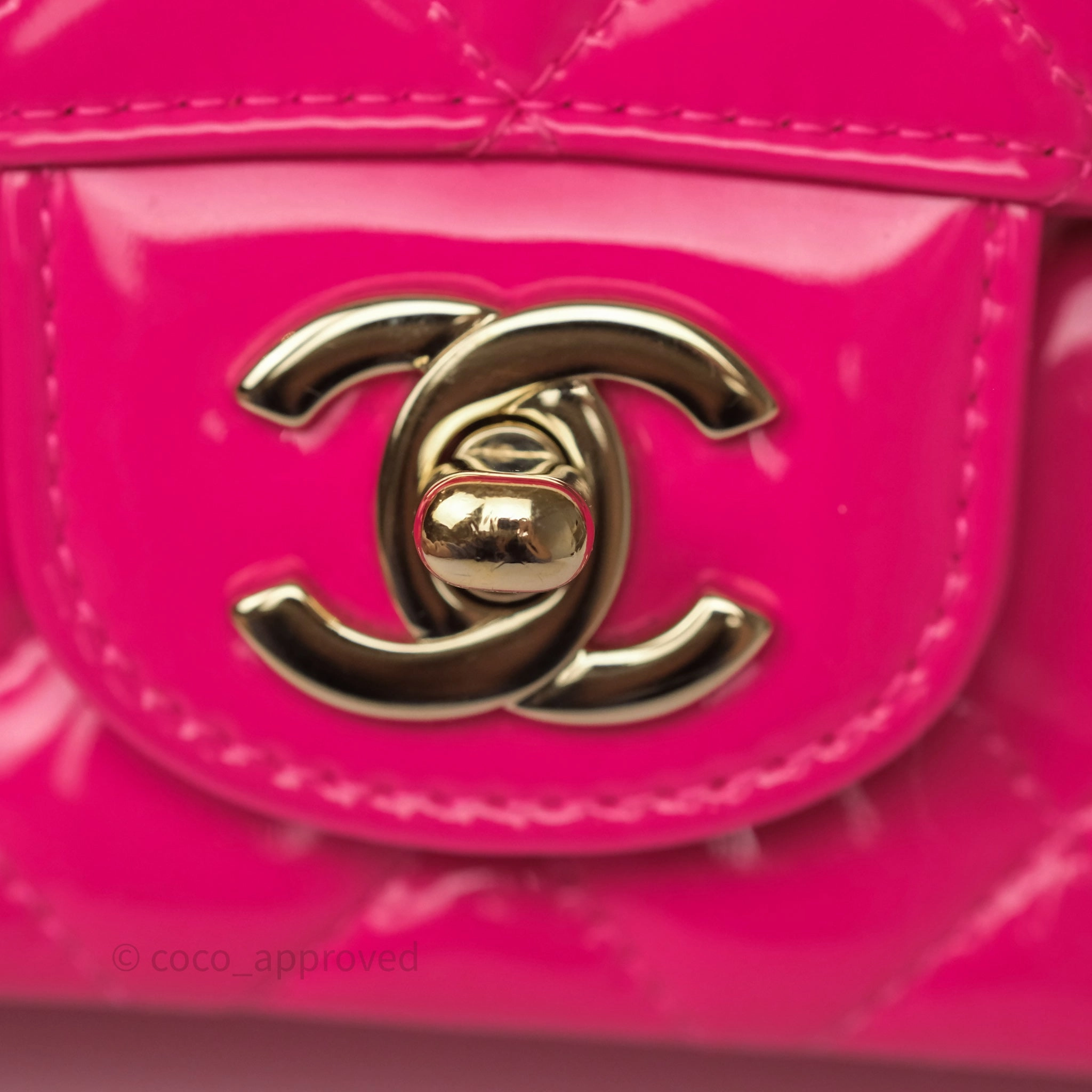 Chanel Quilted Mini Rectangular Flap Neo Pink Patent Gold Hardware