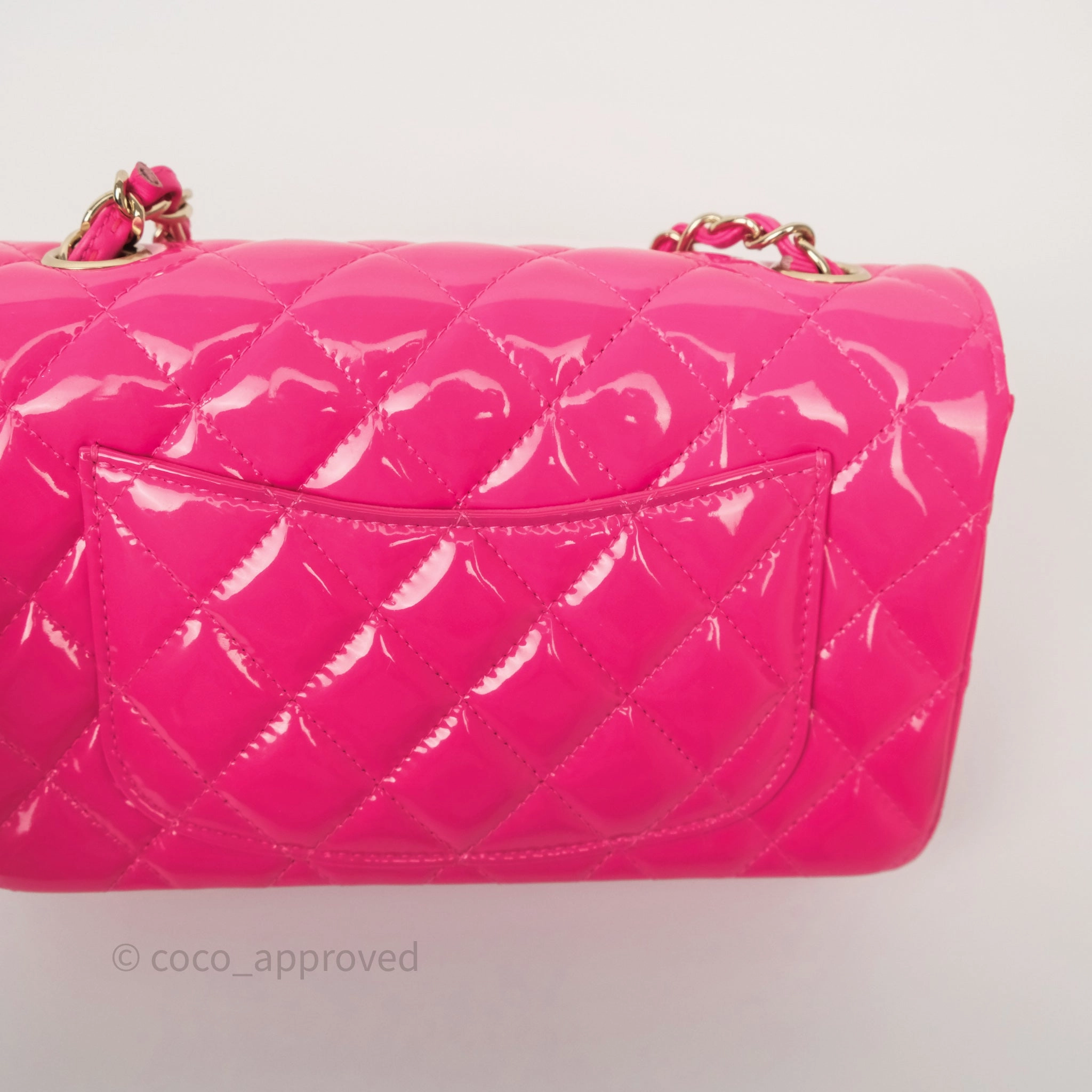 Chanel Quilted Mini Rectangular Flap Neo Pink Patent Gold Hardware