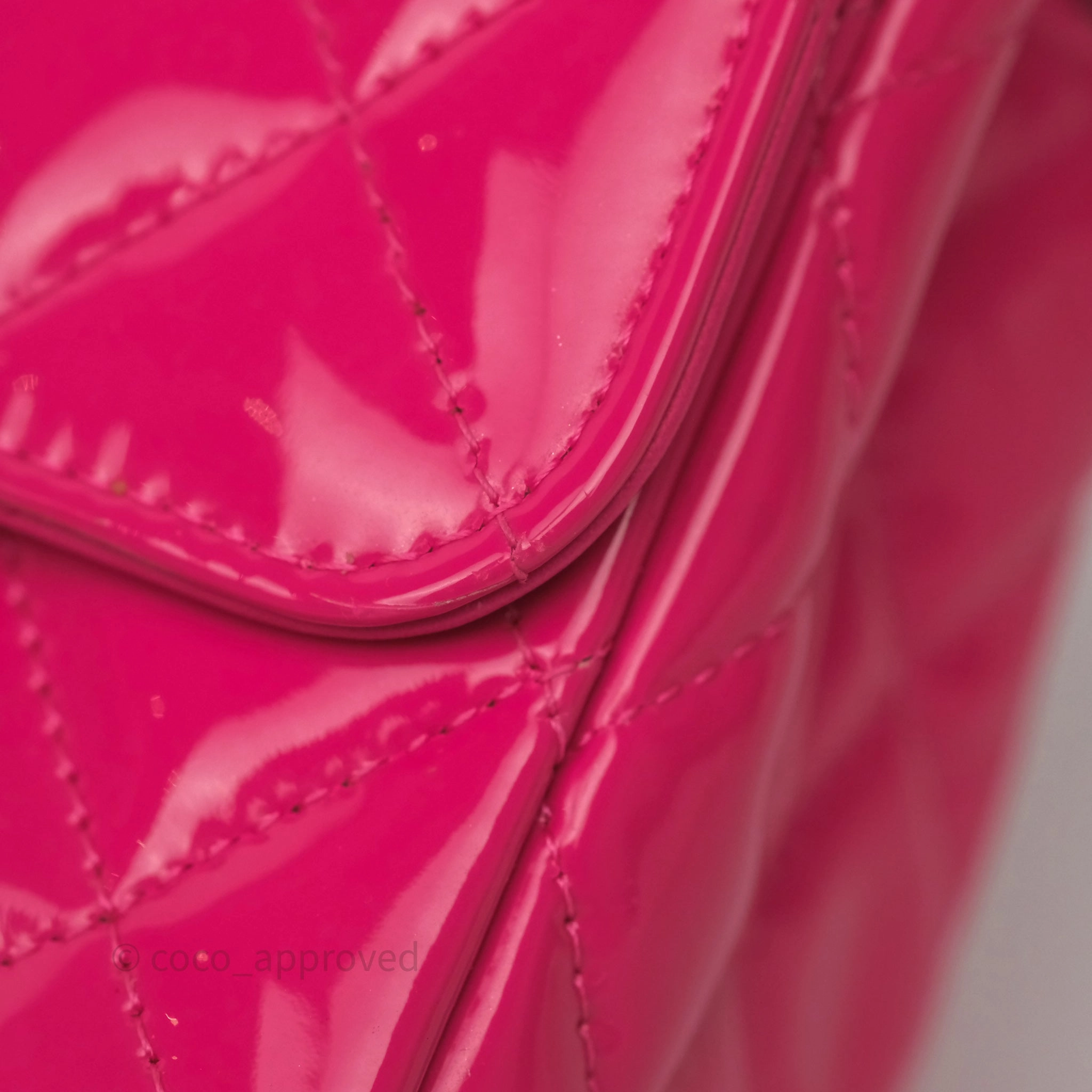 Chanel Quilted Mini Rectangular Flap Neo Pink Patent Gold Hardware