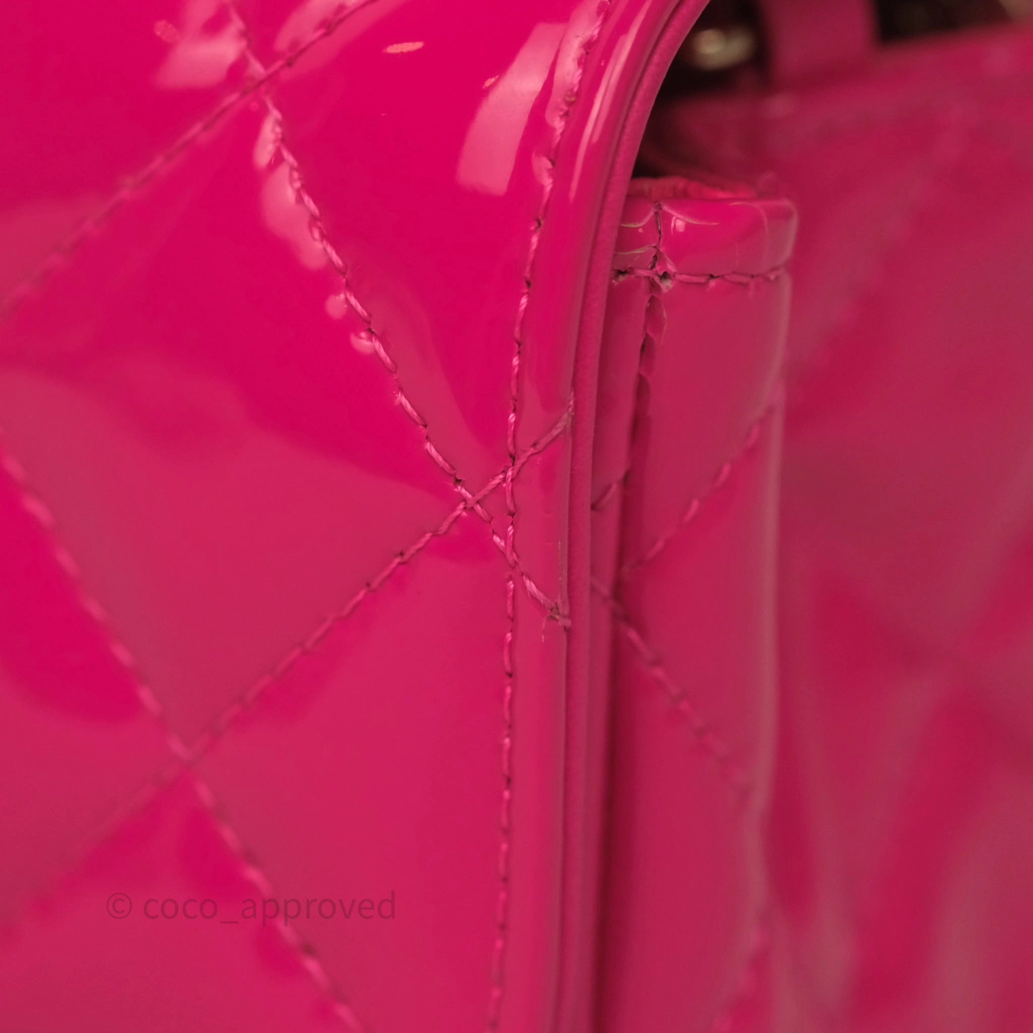 Chanel Quilted Mini Rectangular Flap Neo Pink Patent Gold Hardware