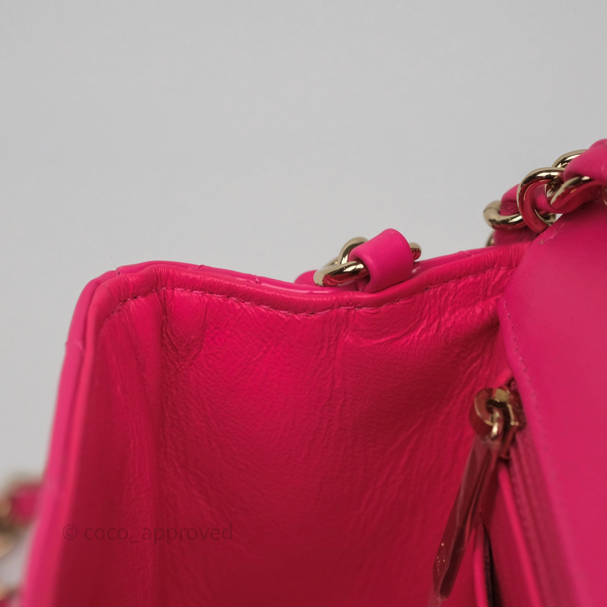 Chanel Quilted Mini Rectangular Flap Neo Pink Patent Gold Hardware