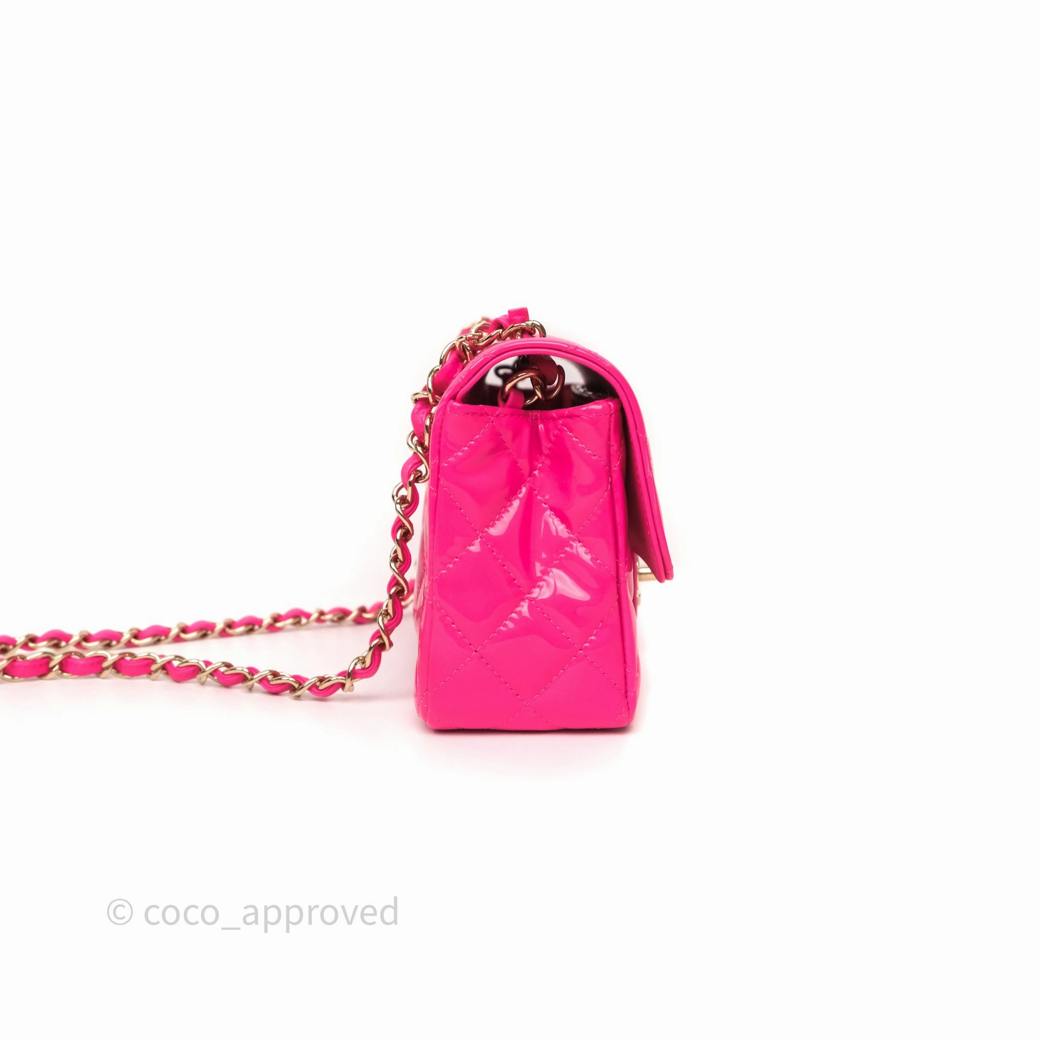 Chanel Quilted Mini Rectangular Flap Neo Pink Patent Gold Hardware