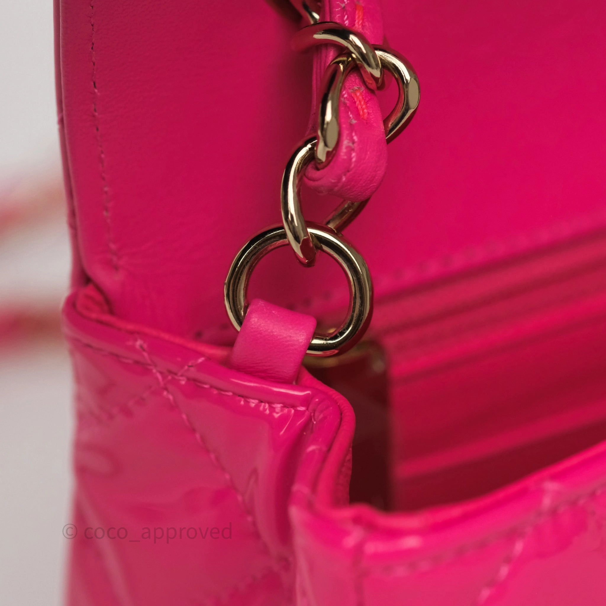 Chanel Quilted Mini Rectangular Flap Neo Pink Patent Gold Hardware