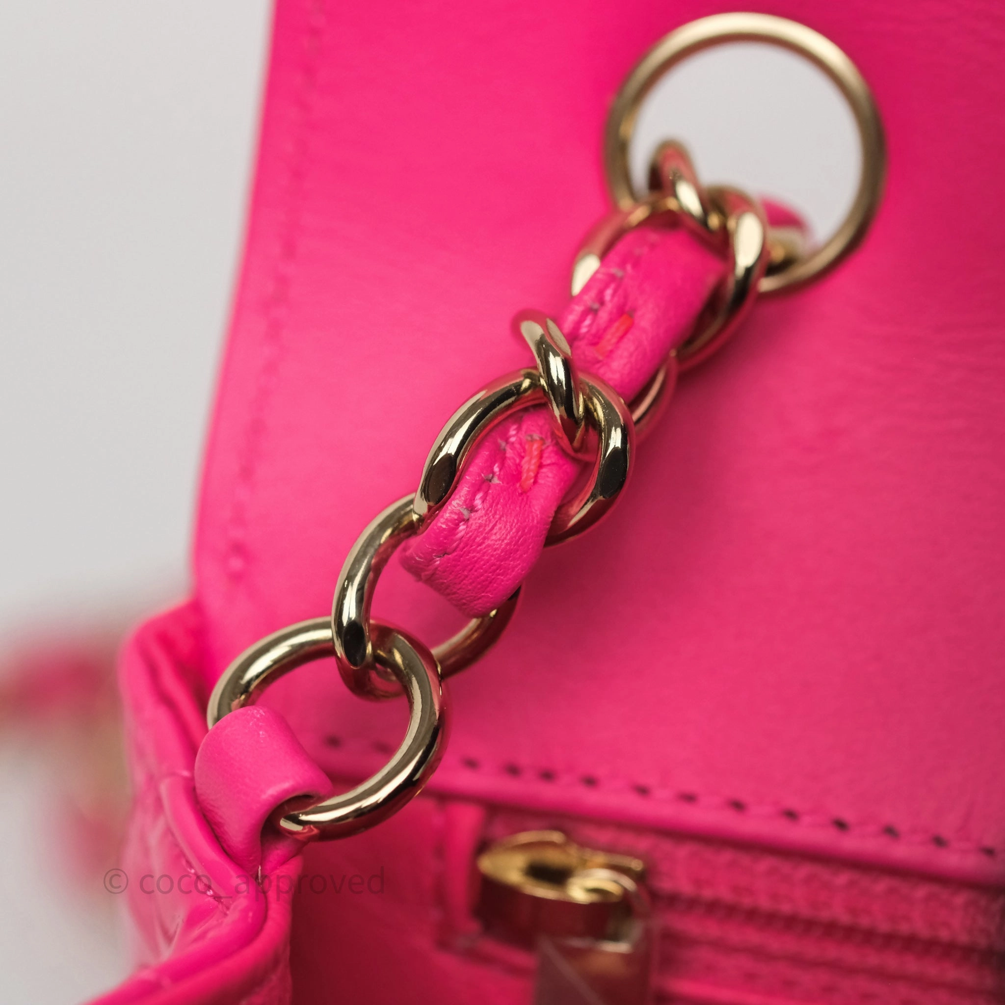 Chanel Quilted Mini Rectangular Flap Neo Pink Patent Gold Hardware