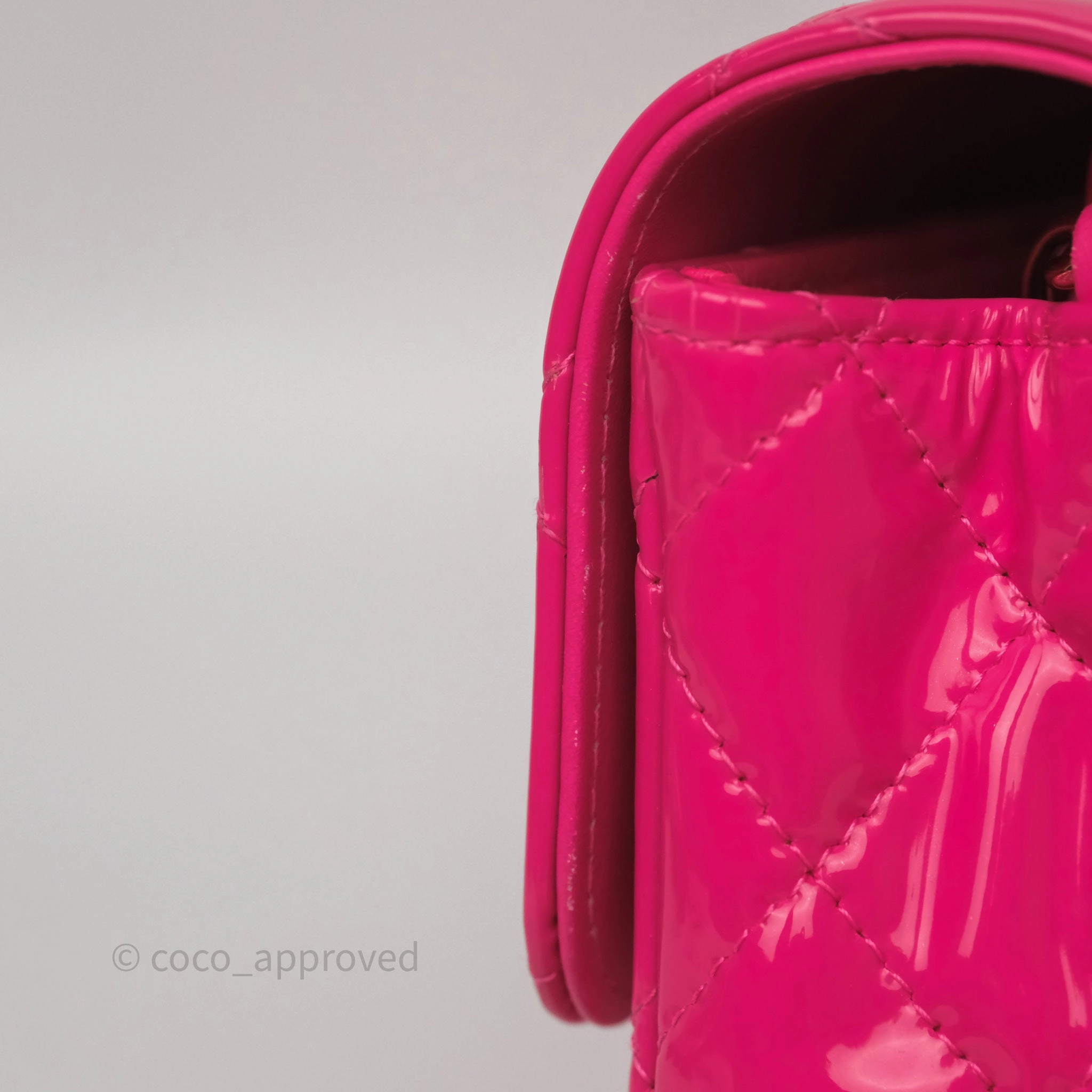 Chanel Quilted Mini Rectangular Flap Neo Pink Patent Gold Hardware