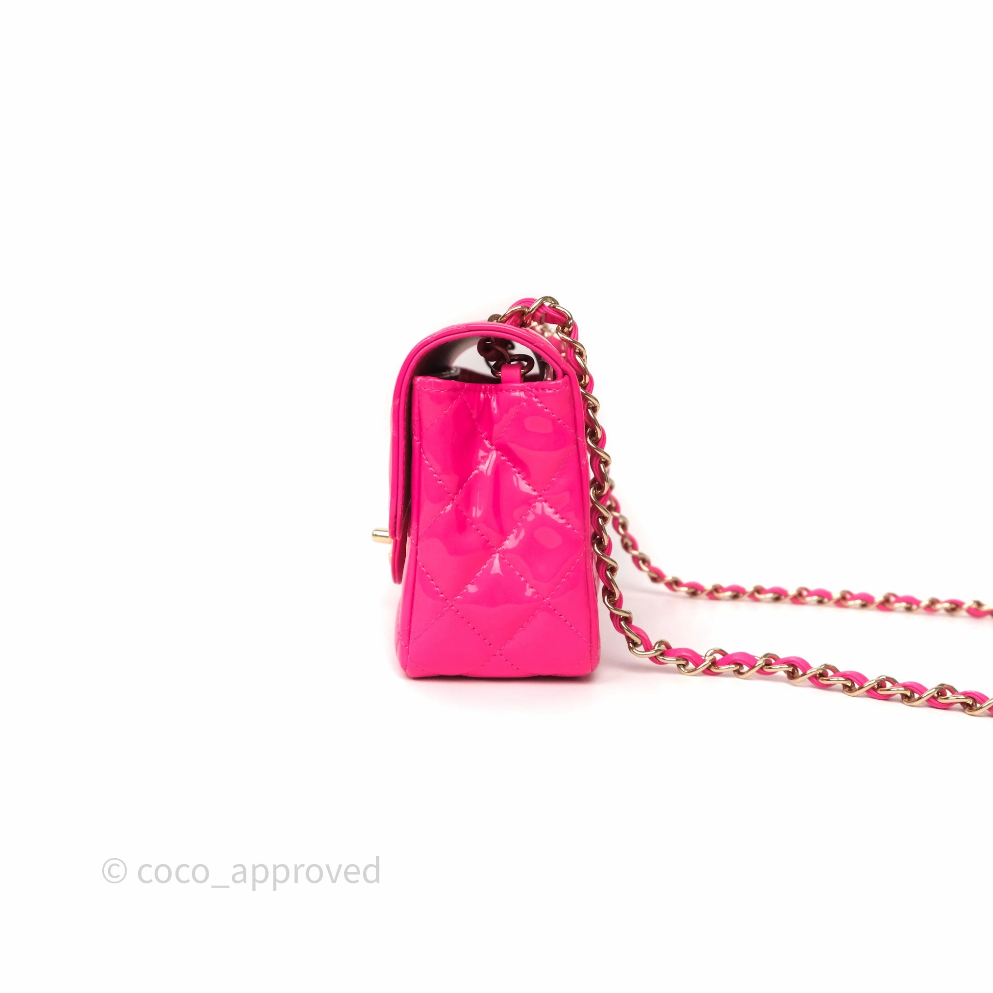 Chanel Quilted Mini Rectangular Flap Neo Pink Patent Gold Hardware