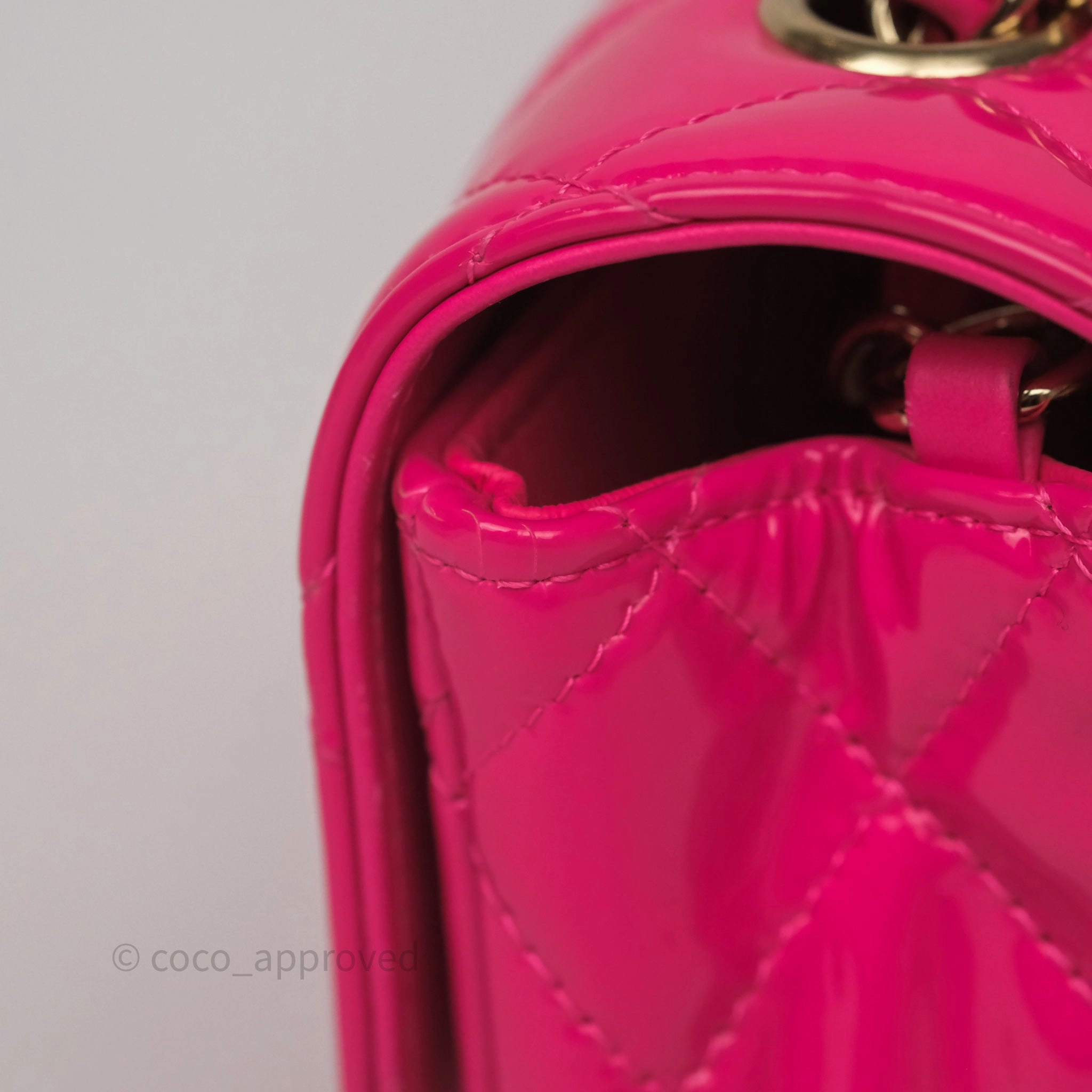 Chanel Quilted Mini Rectangular Flap Neo Pink Patent Gold Hardware