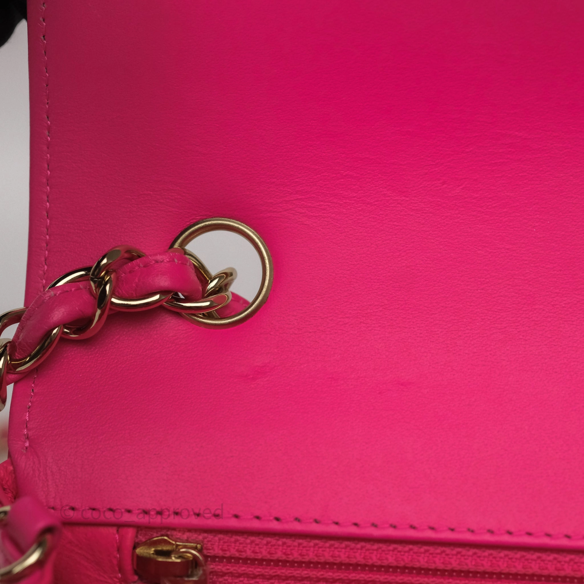 Chanel Quilted Mini Rectangular Flap Neo Pink Patent Gold Hardware
