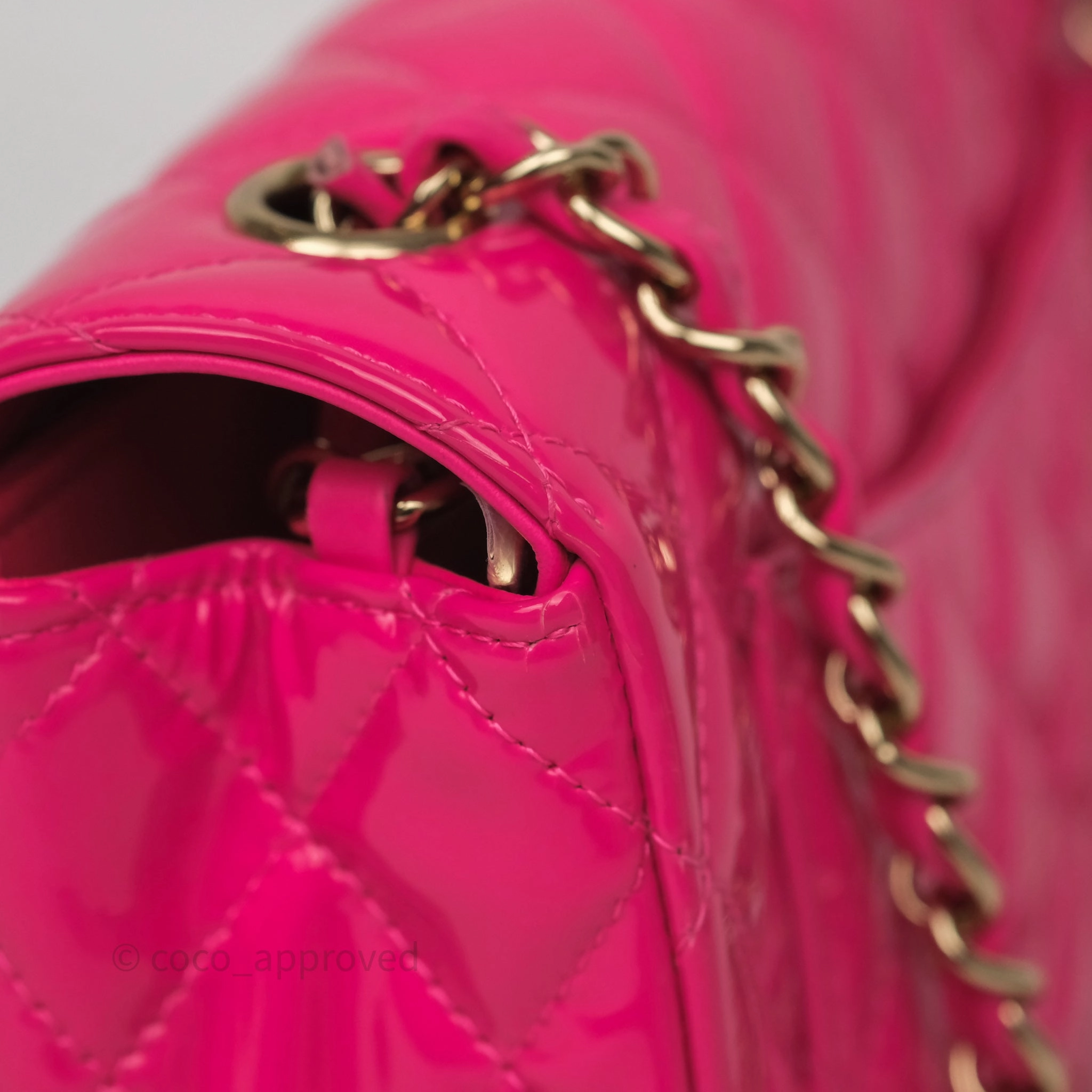 Chanel Quilted Mini Rectangular Flap Neo Pink Patent Gold Hardware