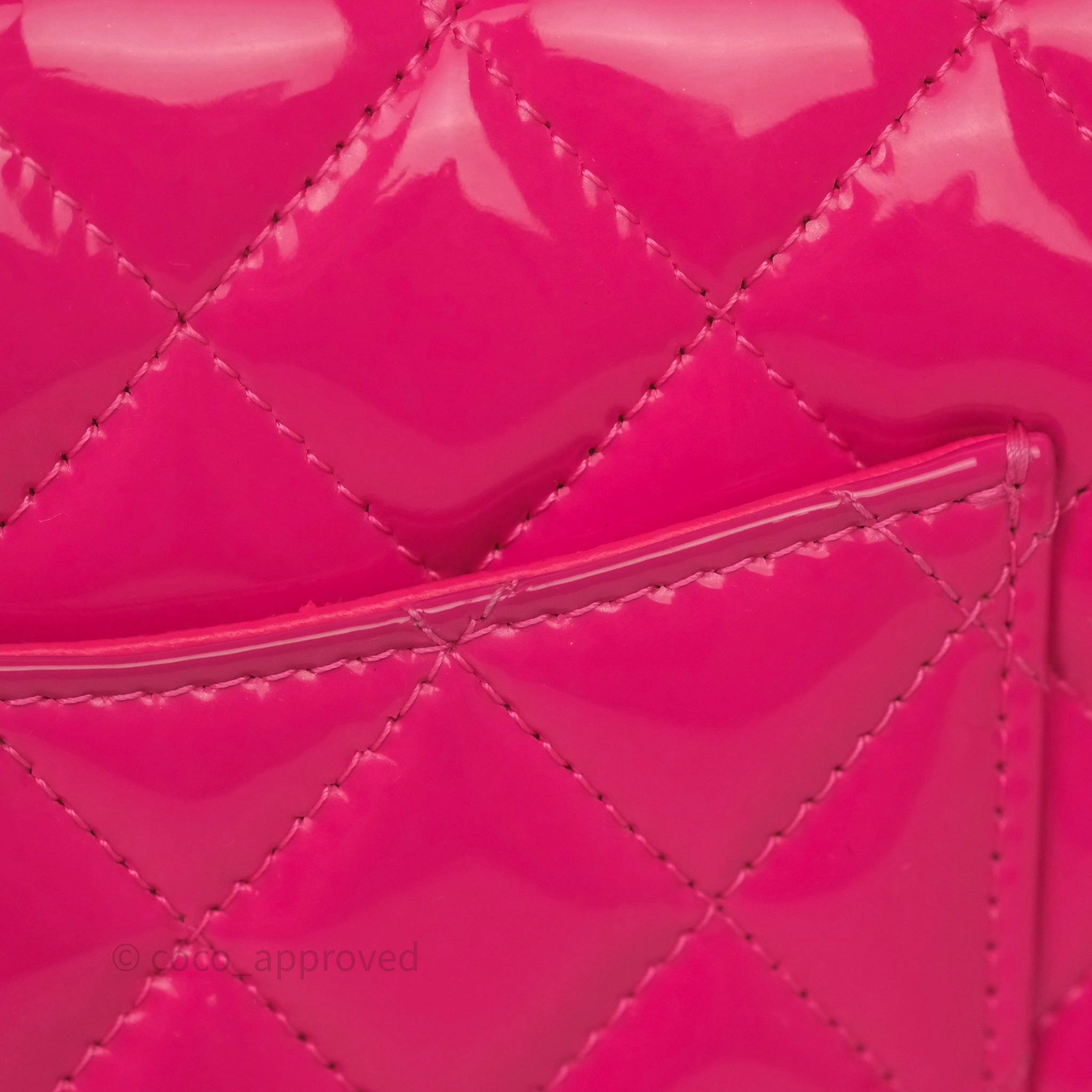 Chanel Quilted Mini Rectangular Flap Neo Pink Patent Gold Hardware
