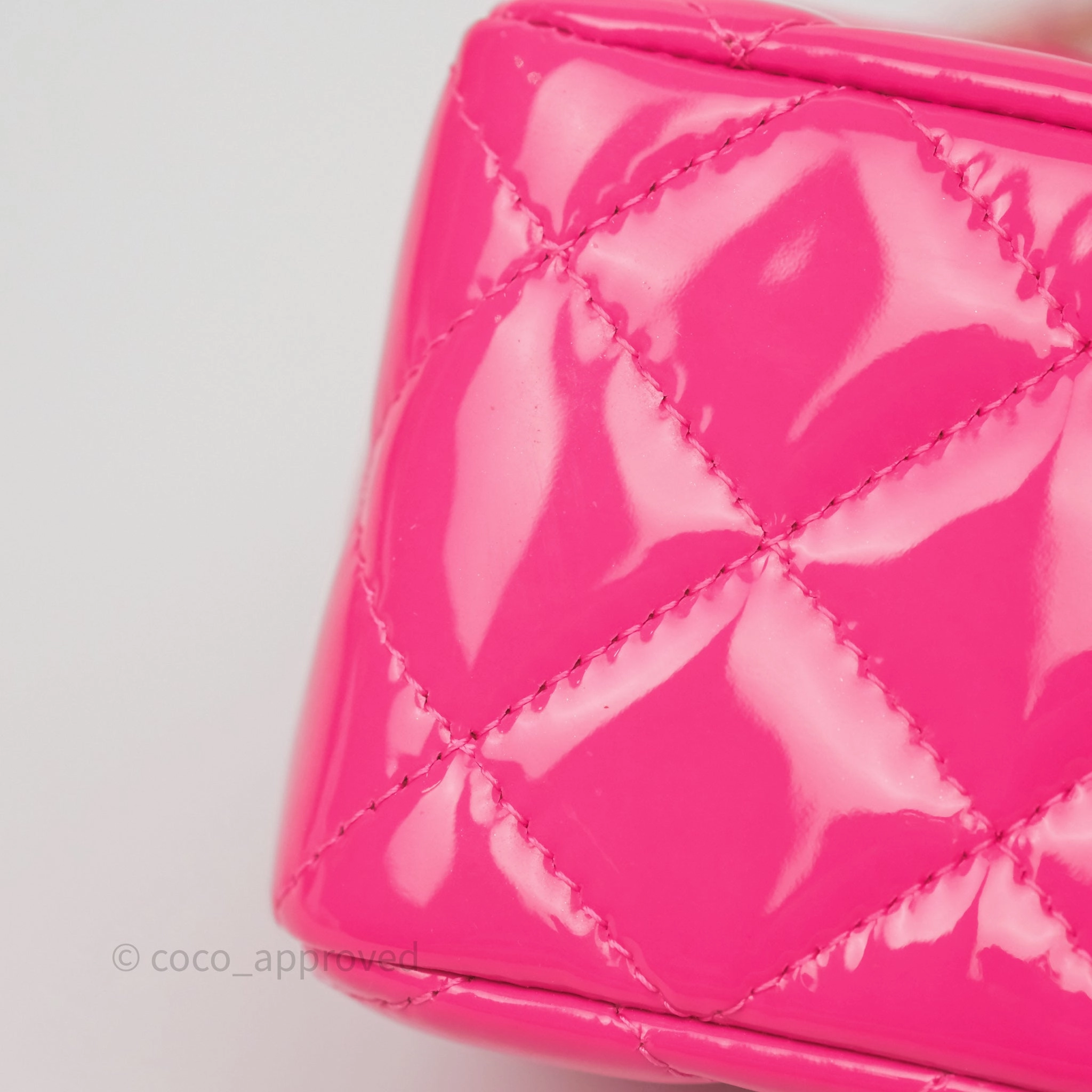 Chanel Quilted Mini Rectangular Flap Neo Pink Patent Gold Hardware