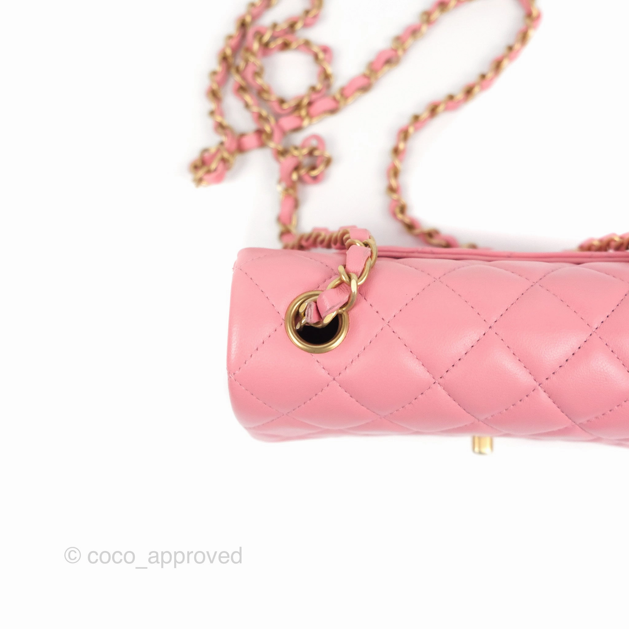 Chanel Quilted Mini Rectangular Flap Pink Lambskin Aged Gold Hardware