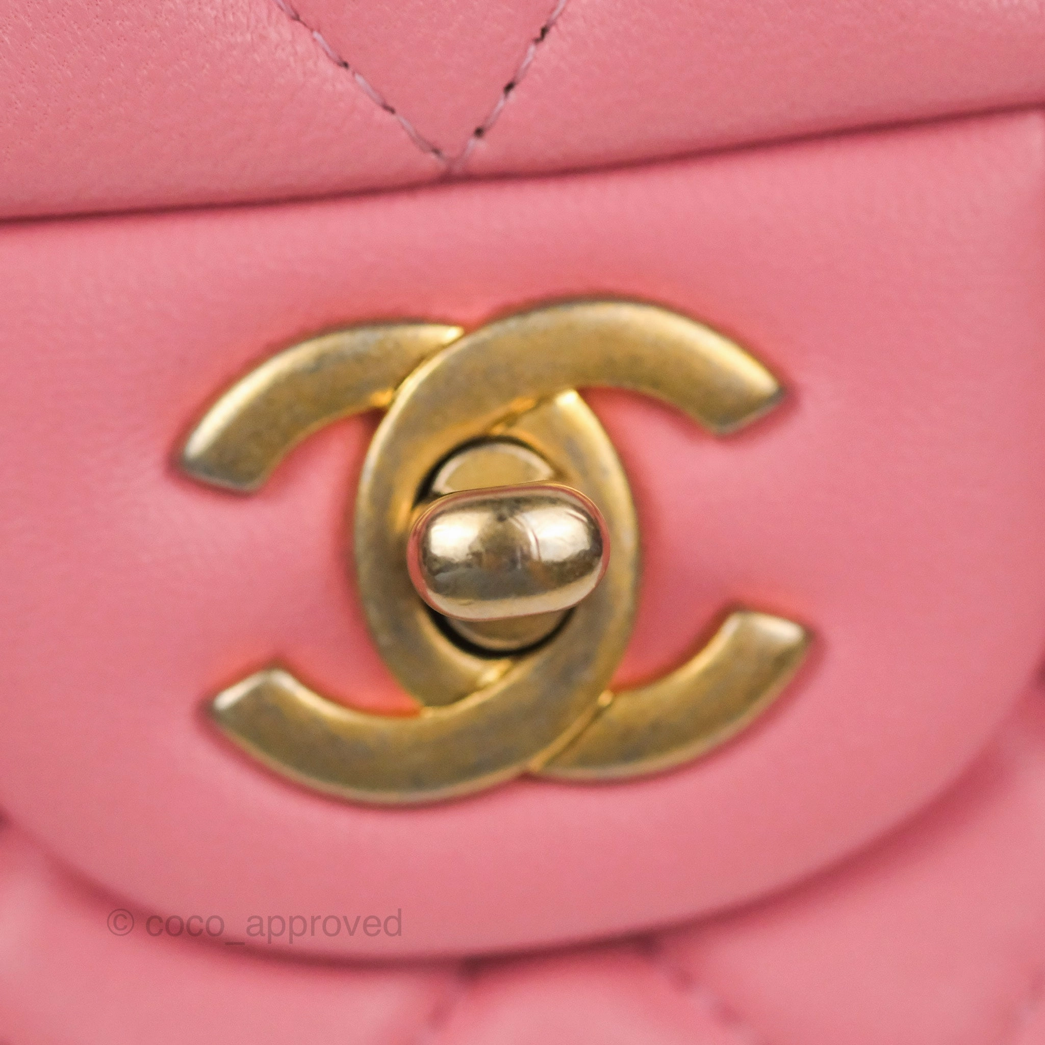 Chanel Quilted Mini Rectangular Flap Pink Lambskin Aged Gold Hardware