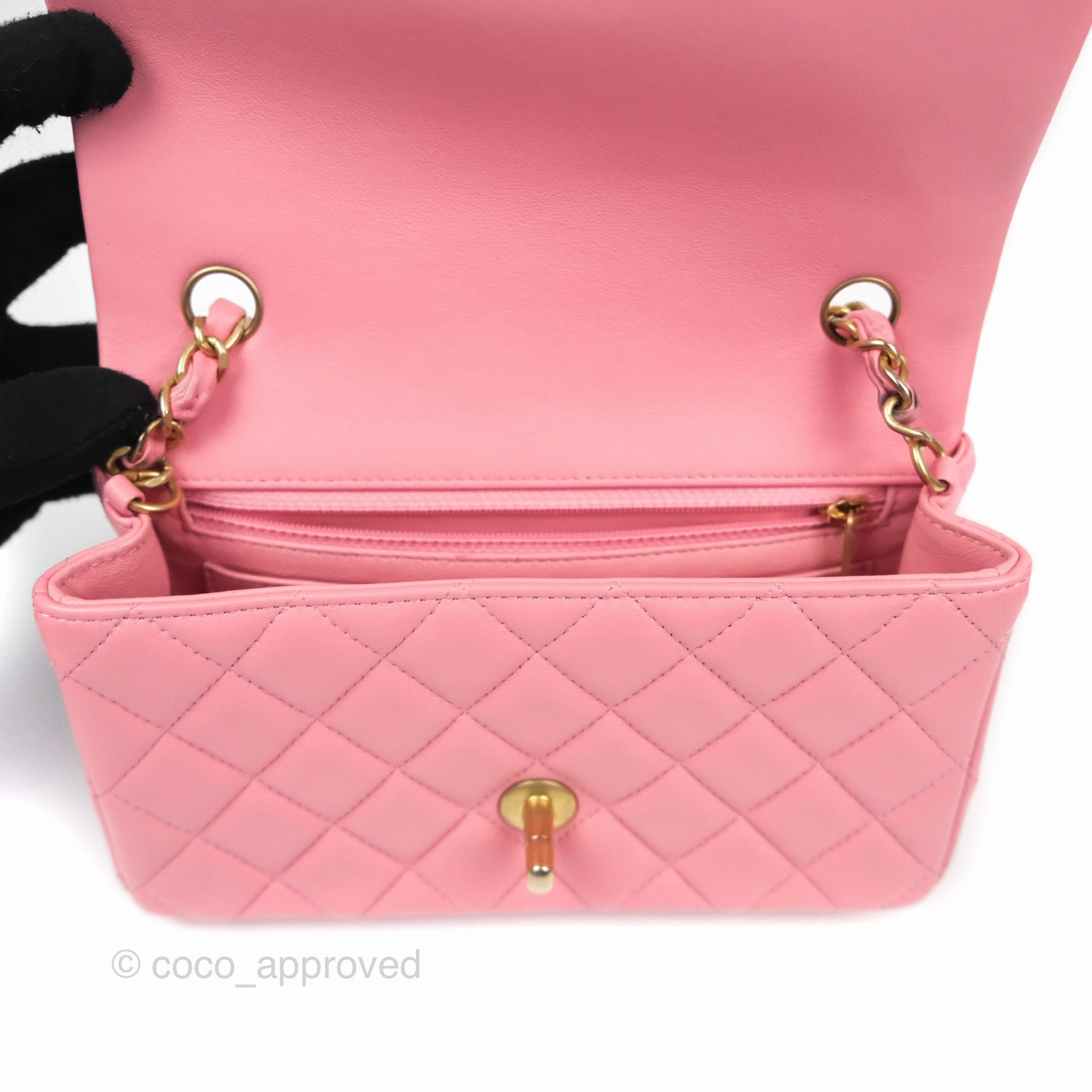 Chanel Quilted Mini Rectangular Flap Pink Lambskin Aged Gold Hardware