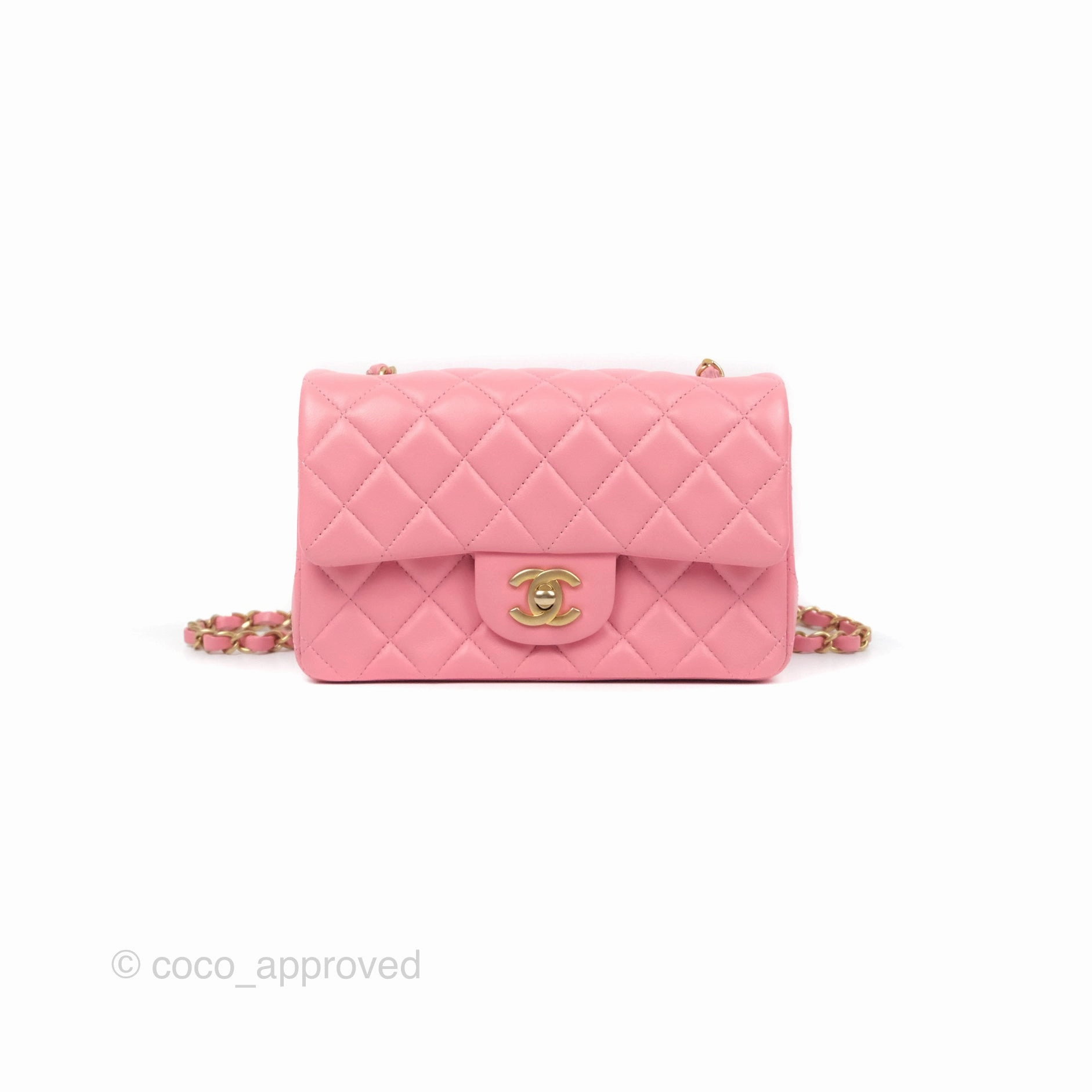 Chanel Quilted Mini Rectangular Flap Pink Lambskin Aged Gold Hardware