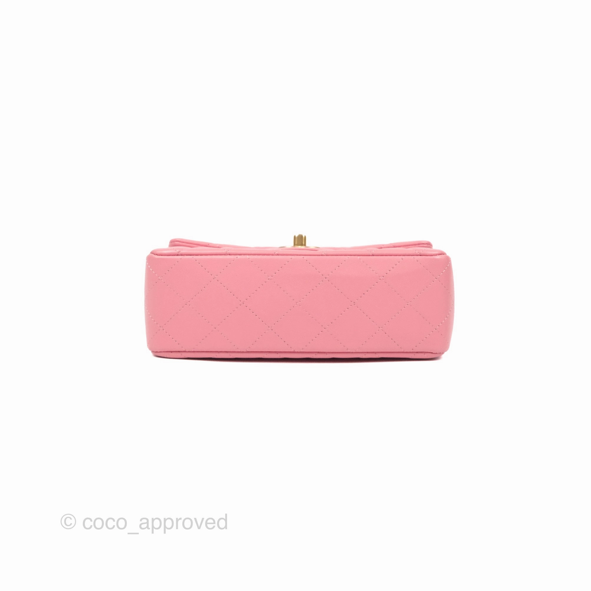 Chanel Quilted Mini Rectangular Flap Pink Lambskin Aged Gold Hardware