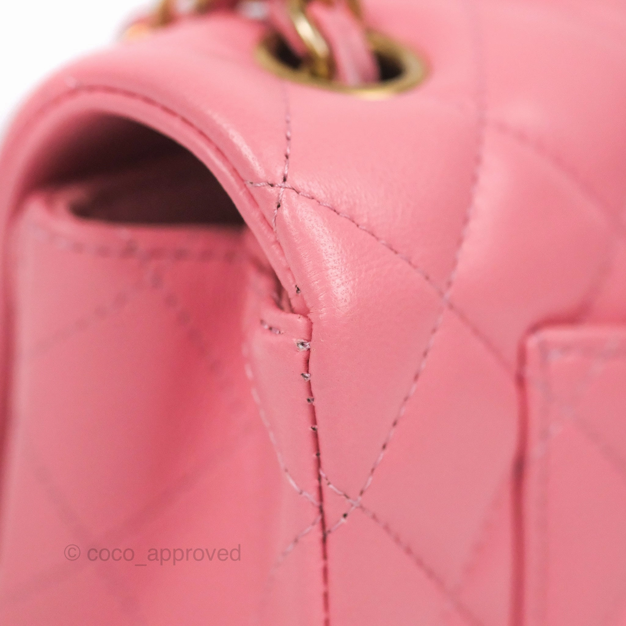 Chanel Quilted Mini Rectangular Flap Pink Lambskin Aged Gold Hardware