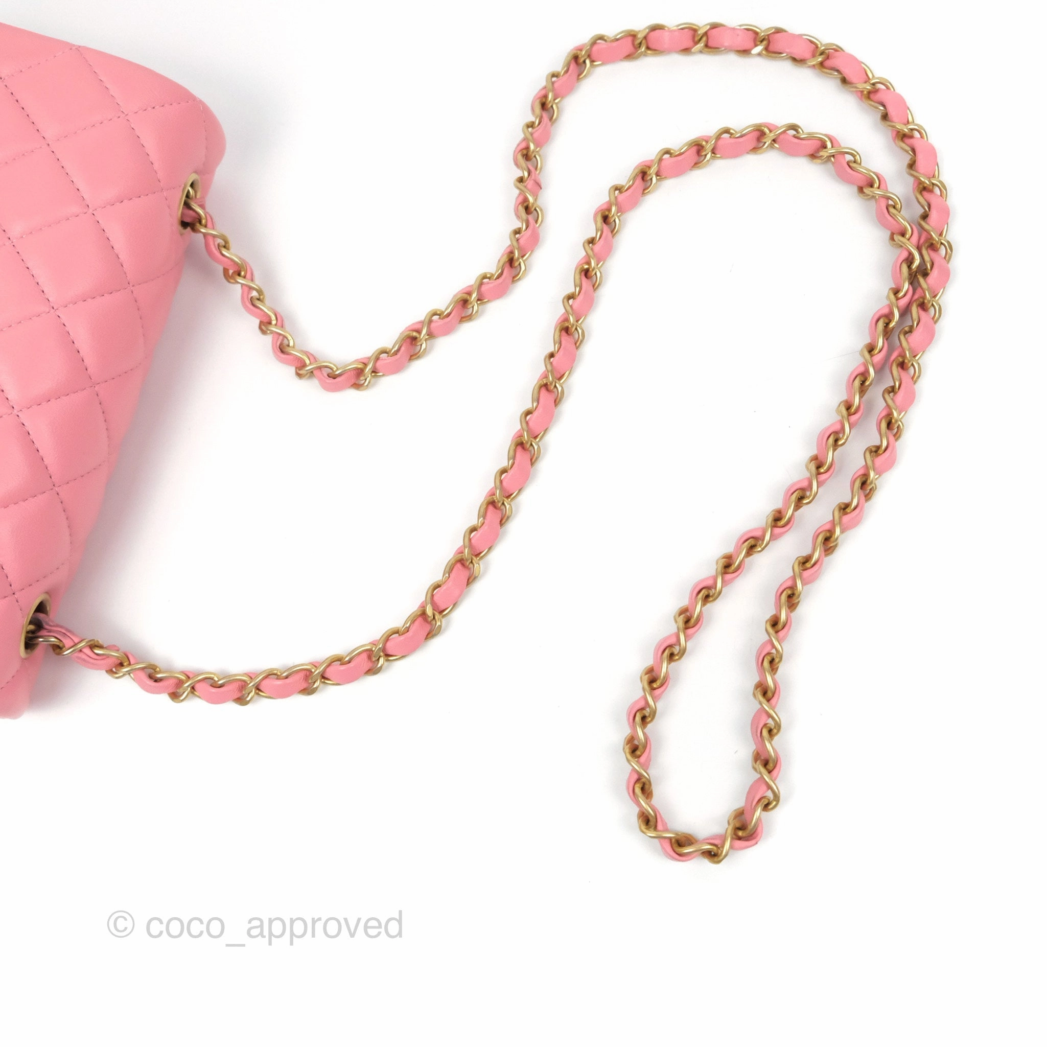 Chanel Quilted Mini Rectangular Flap Pink Lambskin Aged Gold Hardware