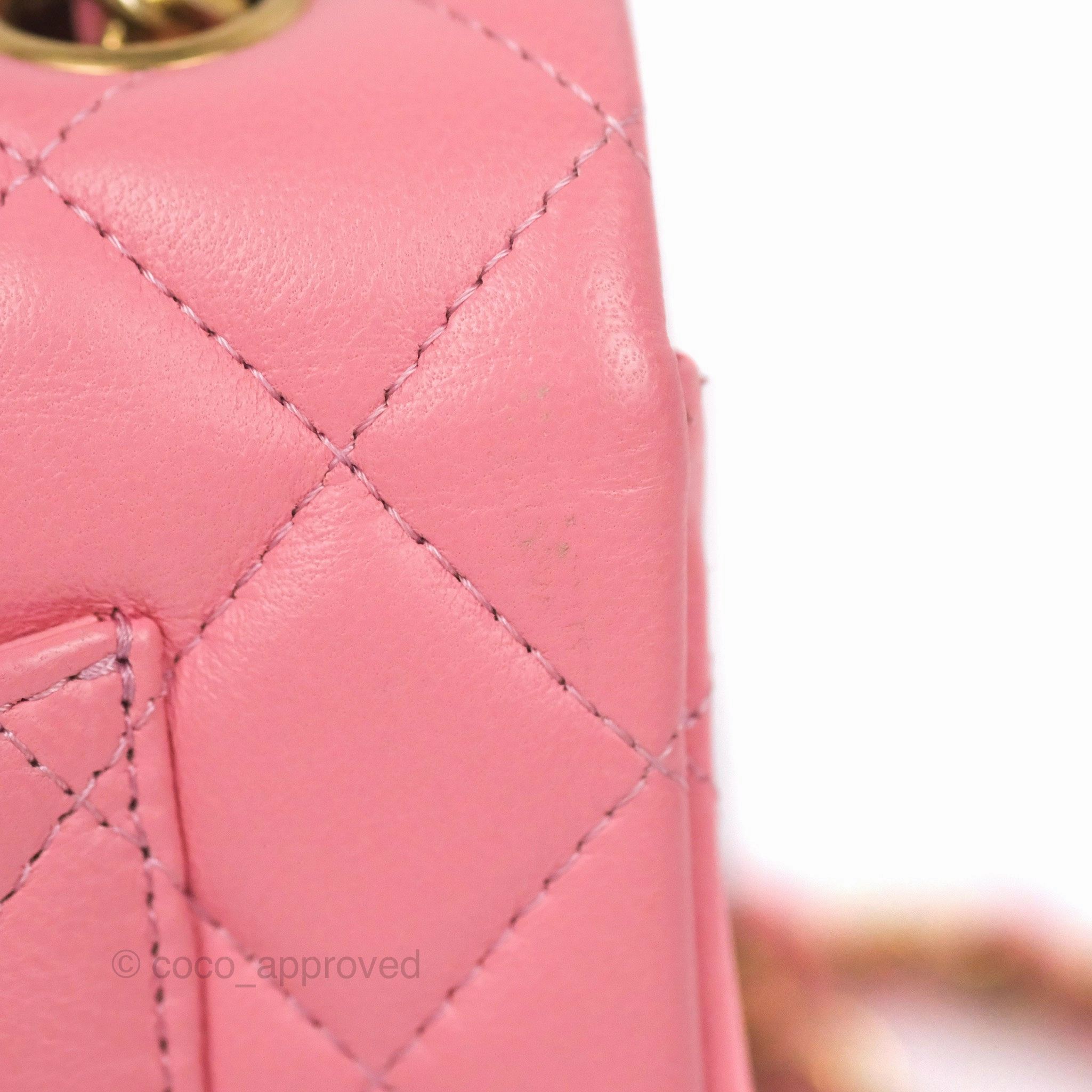 Chanel Quilted Mini Rectangular Flap Pink Lambskin Aged Gold Hardware